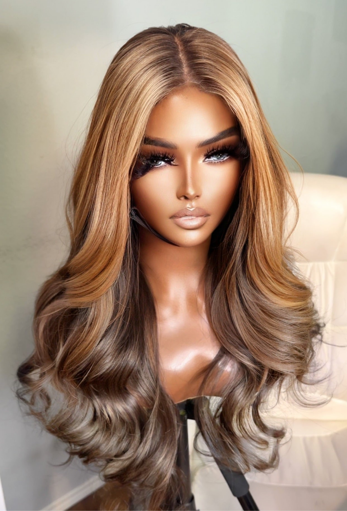 "Amber" Honey Blonde Ombre on Ash Brown Fillipino LAYERED with curtain bangs Lace Wig