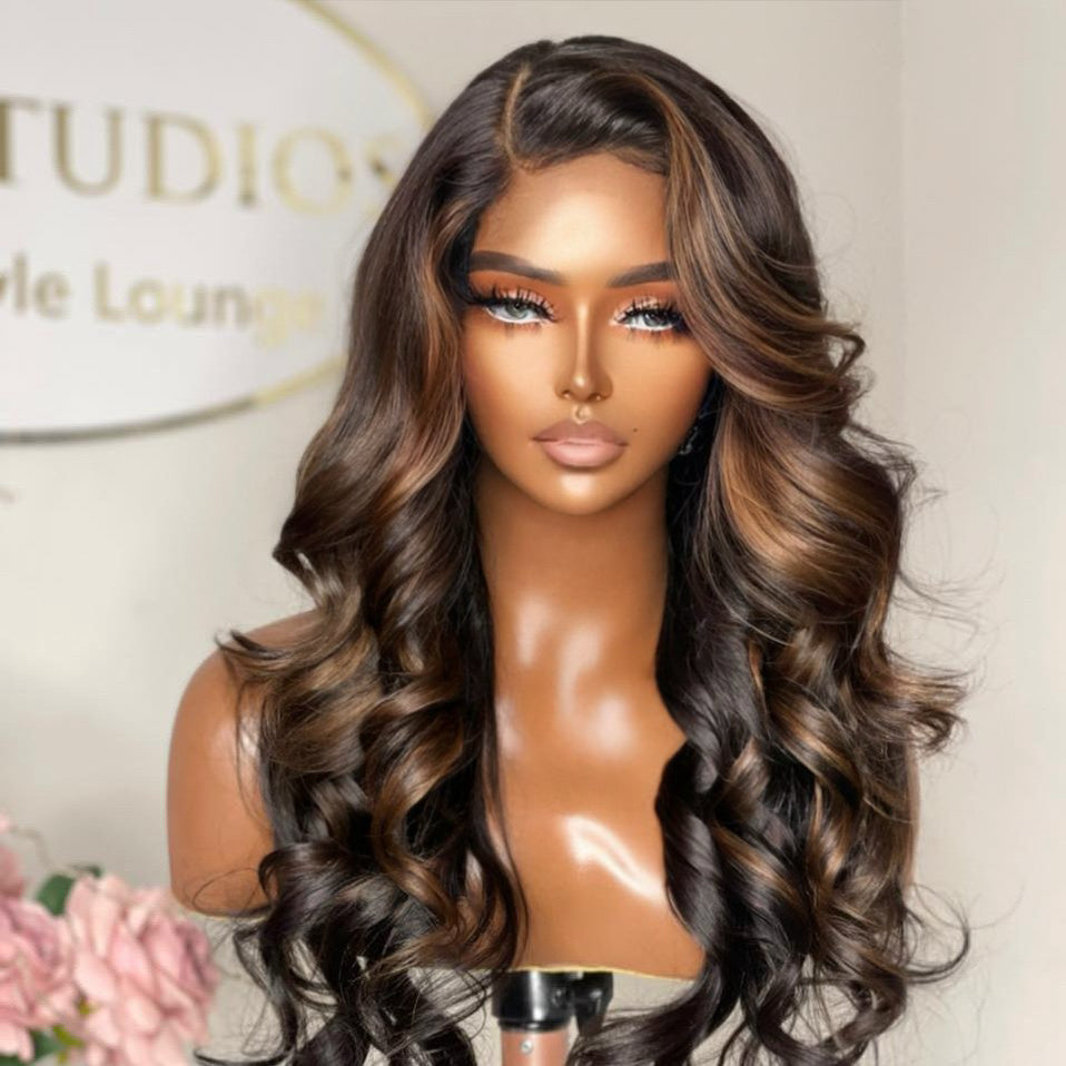 "Cinnamon Twist" Custom Raw Indian GLUELESS Lace Wig