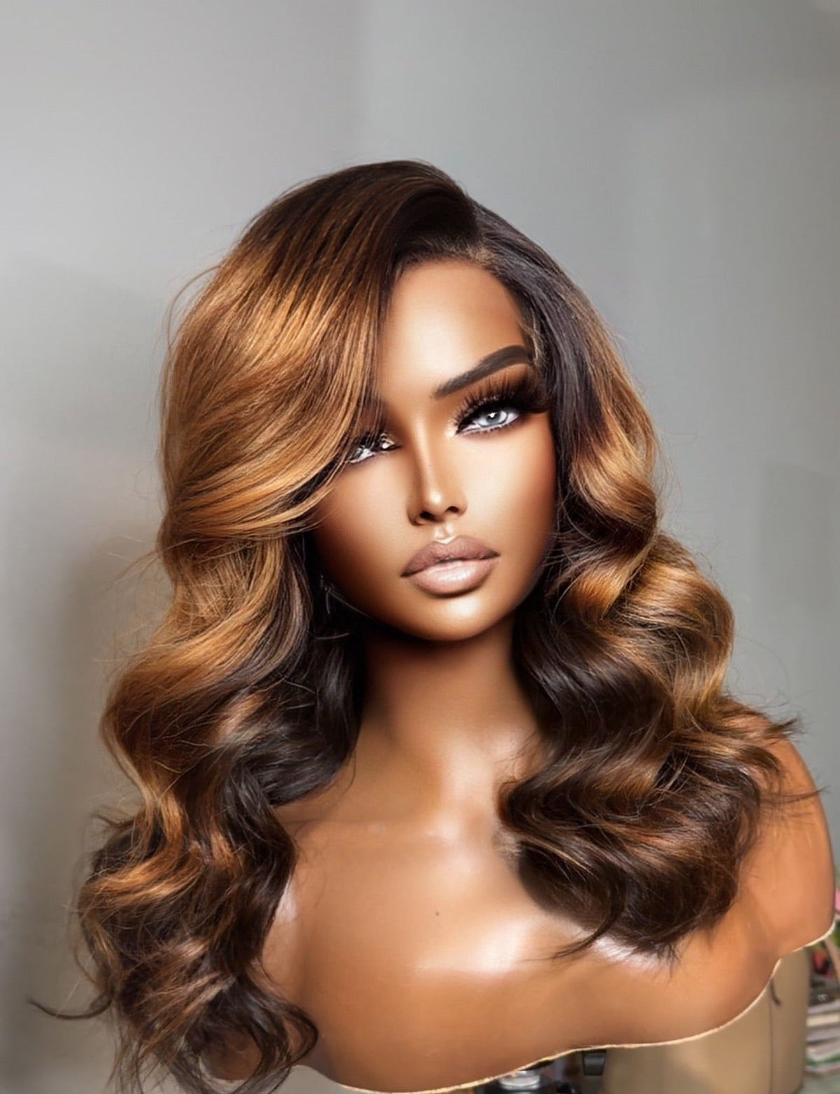 "Jill Scott" CAMBODIAN Cinnamon Brown Ombre GLUELESS Lace Wig