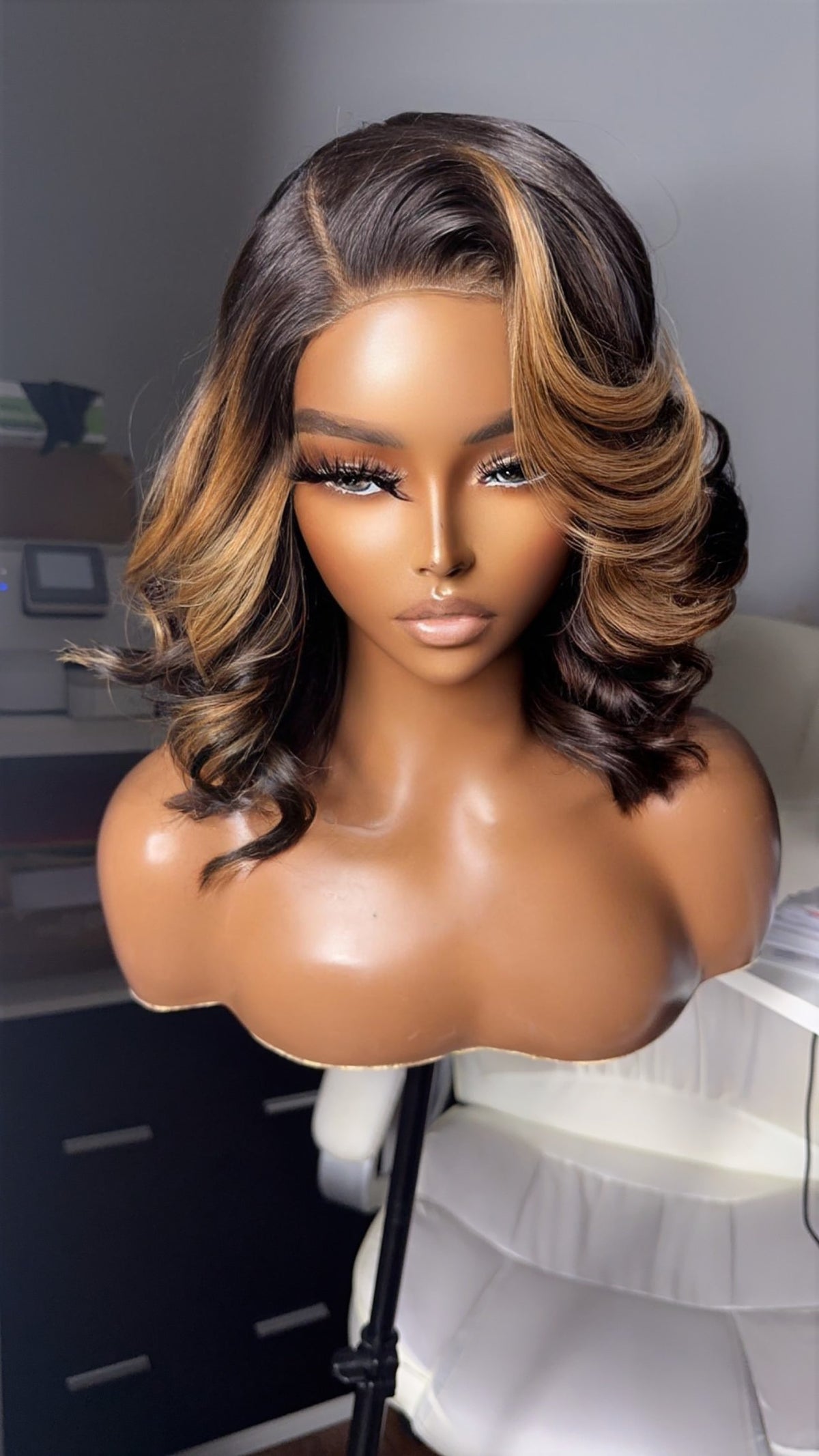 "Rain" Peek-a-boo Honey Blonde Layered HD Lace Bob Wig