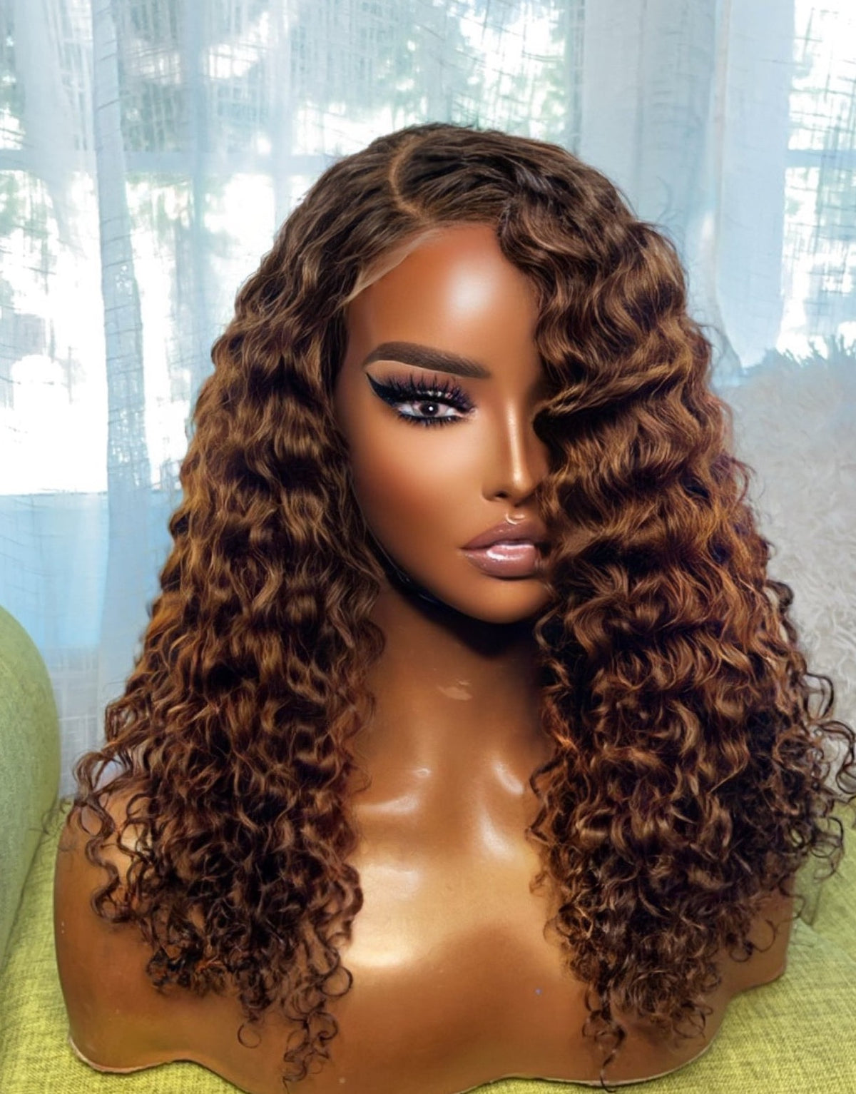 "Kimberly" Chestnut Brown Burmese Curly HD Glueless Lace Wig