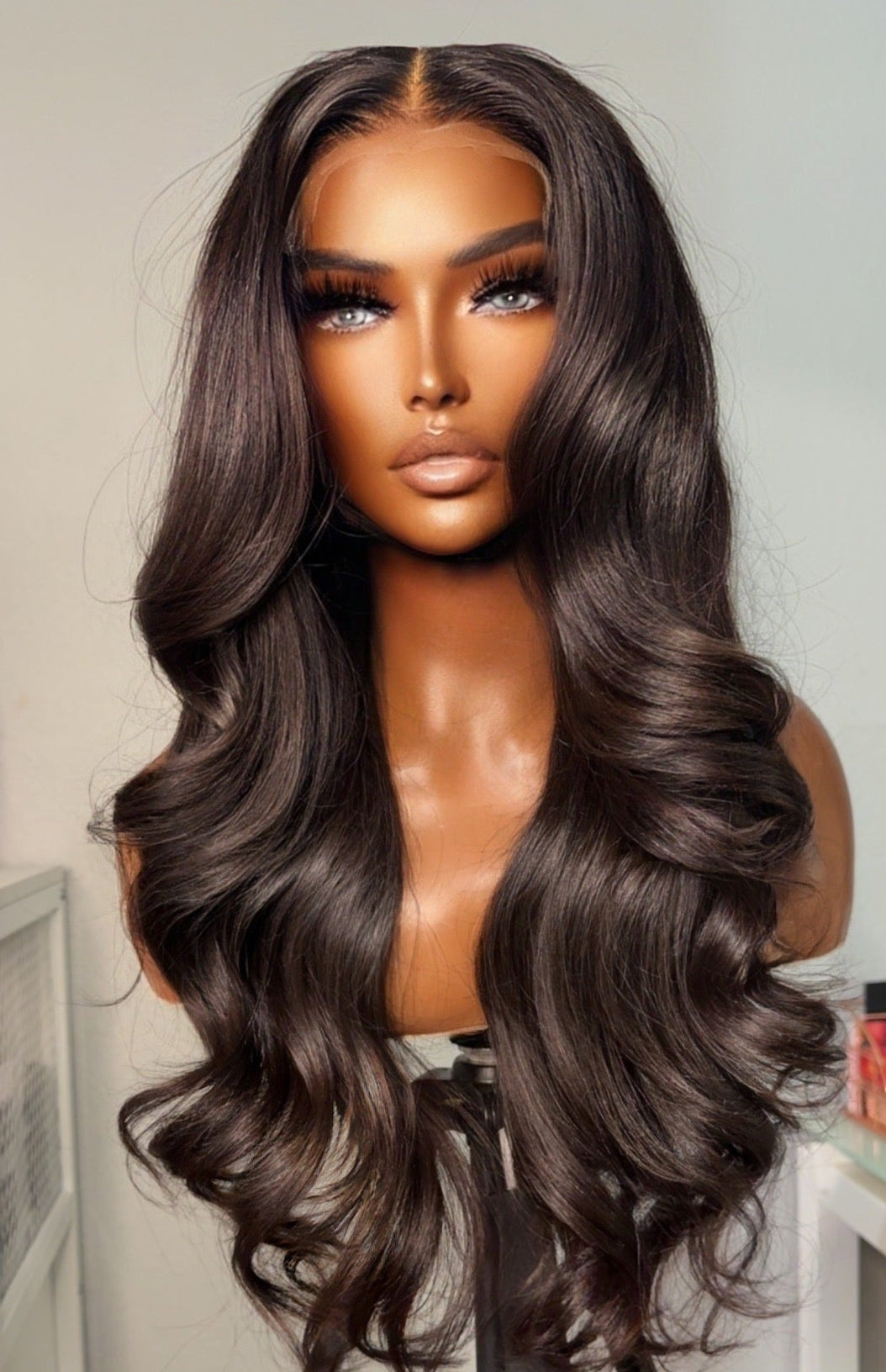 "Kourtney" Custom GLUELESS Cambodian Long LAYER w/ curtain bangs Lace Wig