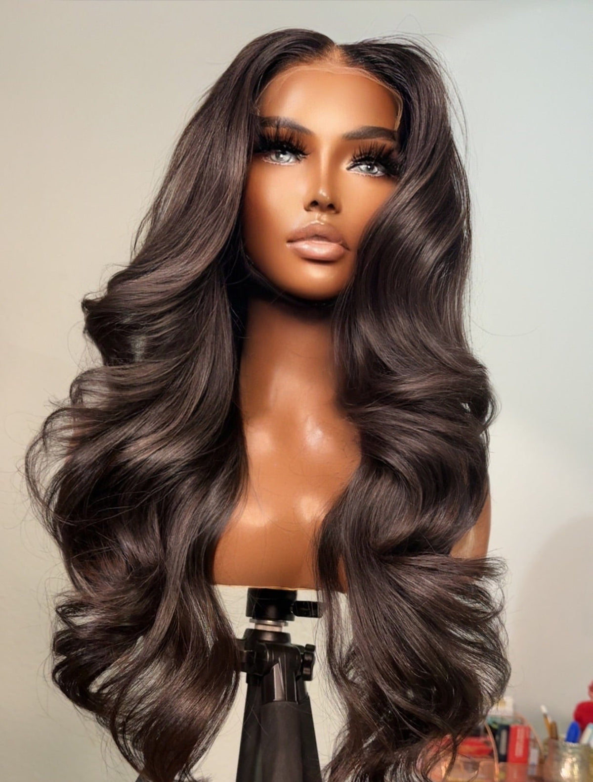 "Kourtney" Custom GLUELESS Cambodian Long LAYER w/ curtain bangs Lace Wig