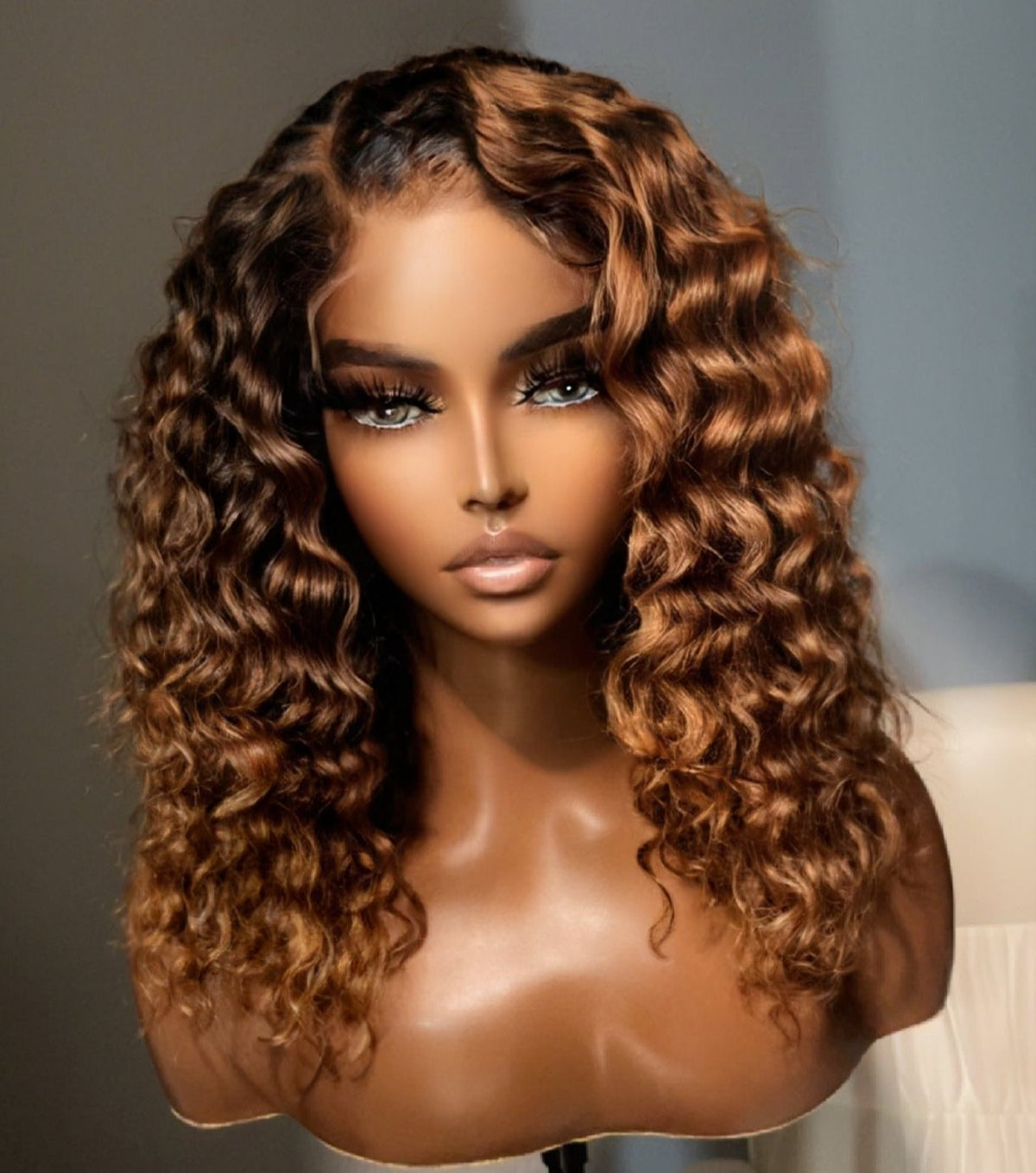"Precious" Honey Blonde Ombre Exotic Water Wavy Curly HD Lace Wig