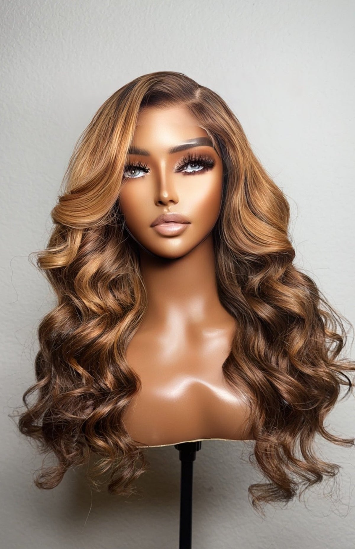 "Honey" Blonde/Brown Highlight CAMBODIAN  Lace Wig