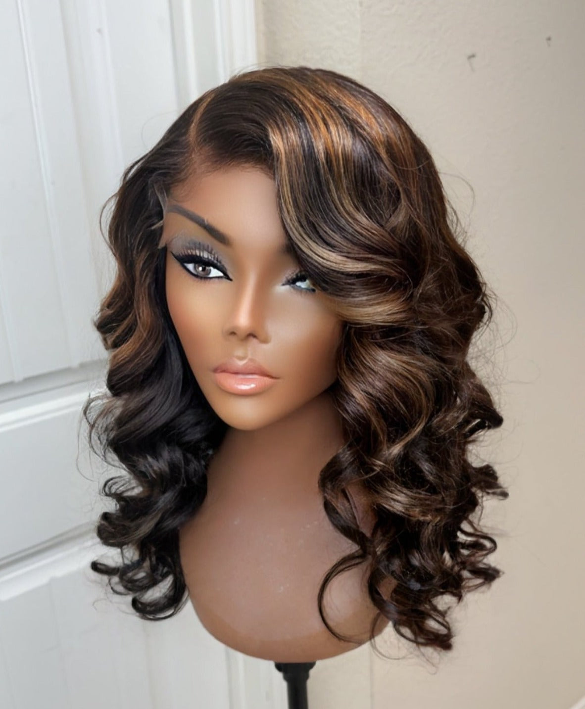 "Cami" Raw CAMBODIAN Blonde/Brown Highlight GLUELESS Lace Wig