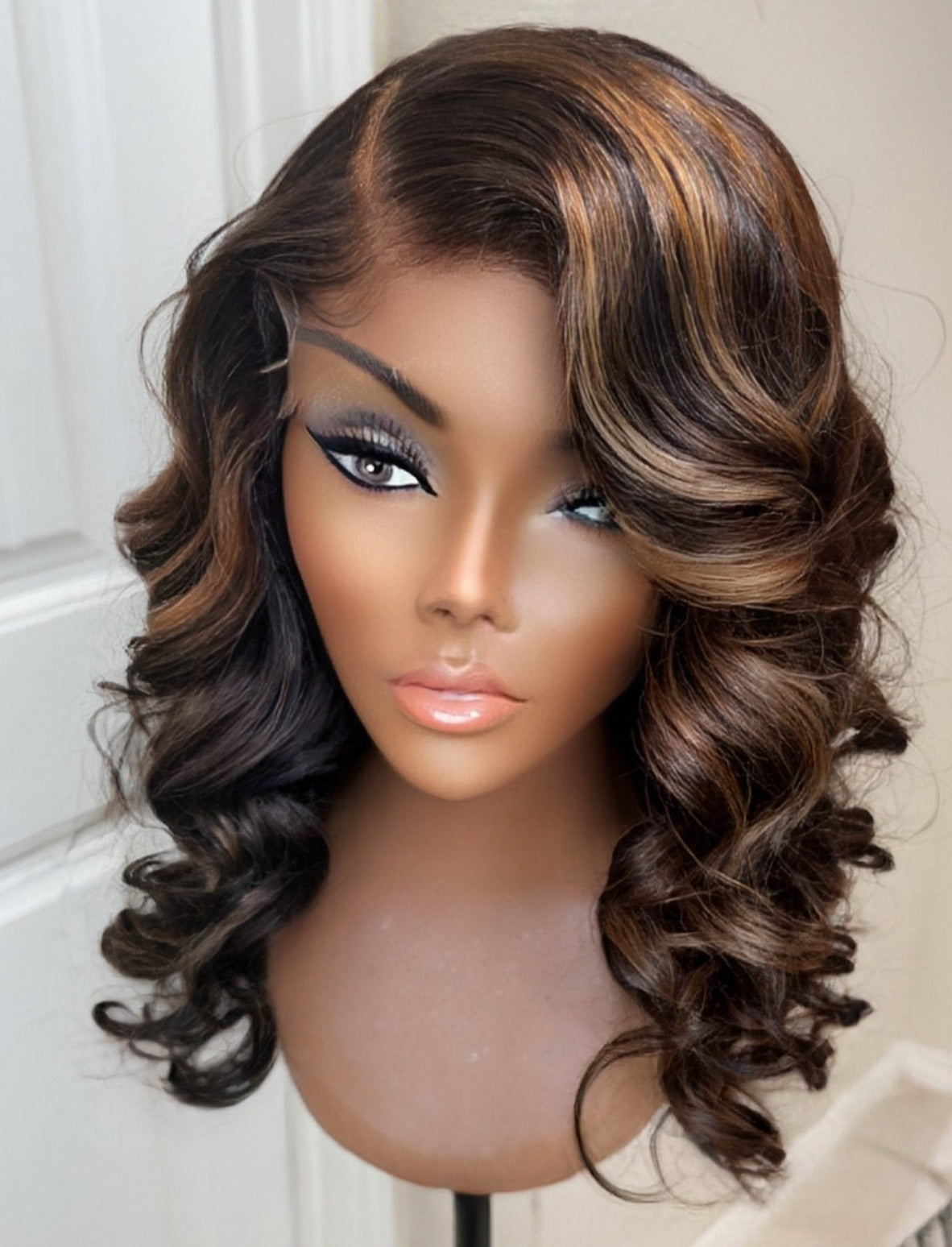 "Cami" Raw CAMBODIAN Blonde/Brown Highlight GLUELESS Lace Wig