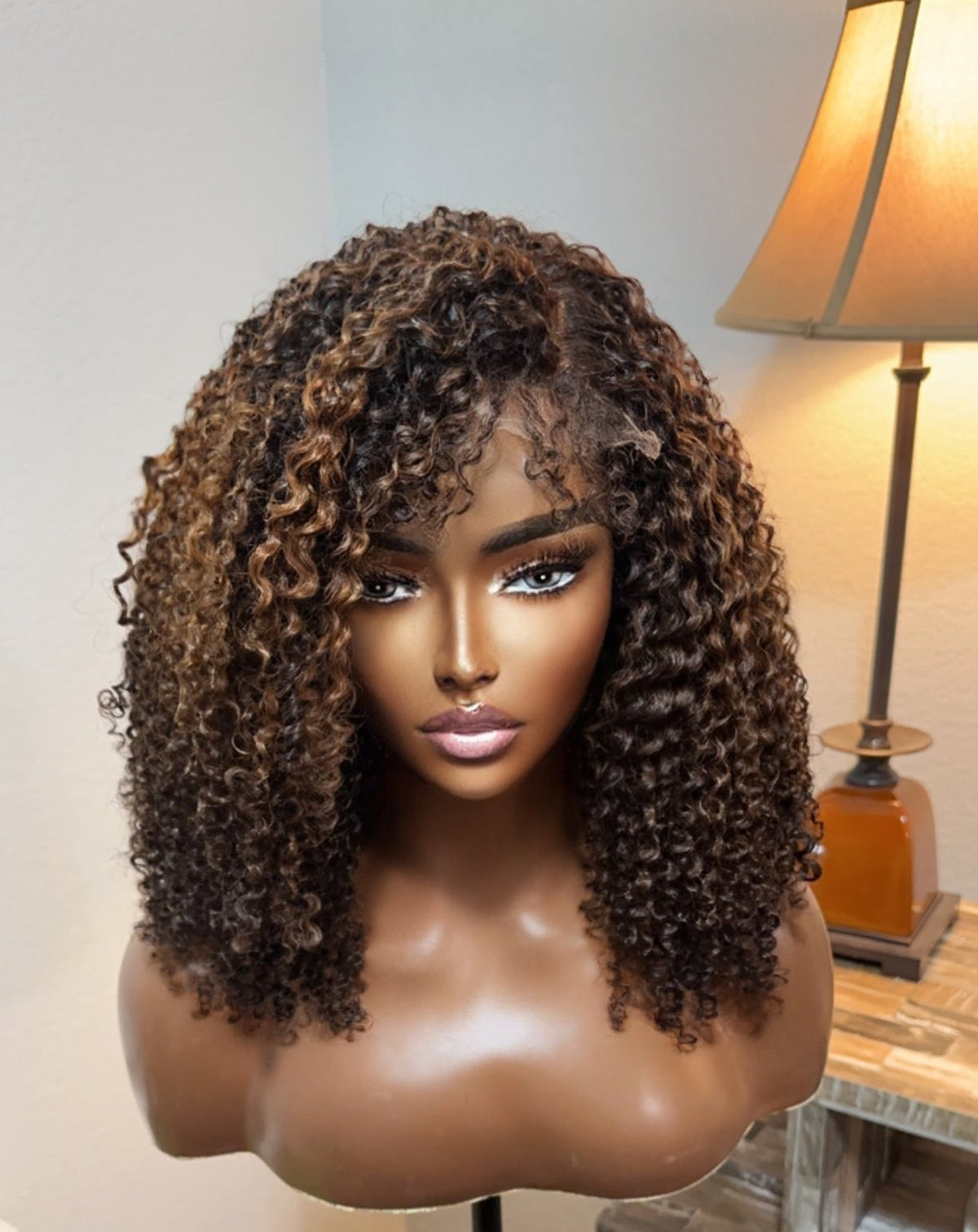 "Faith" Brown Highlighted Afro Kinky Curly with Natural Edges