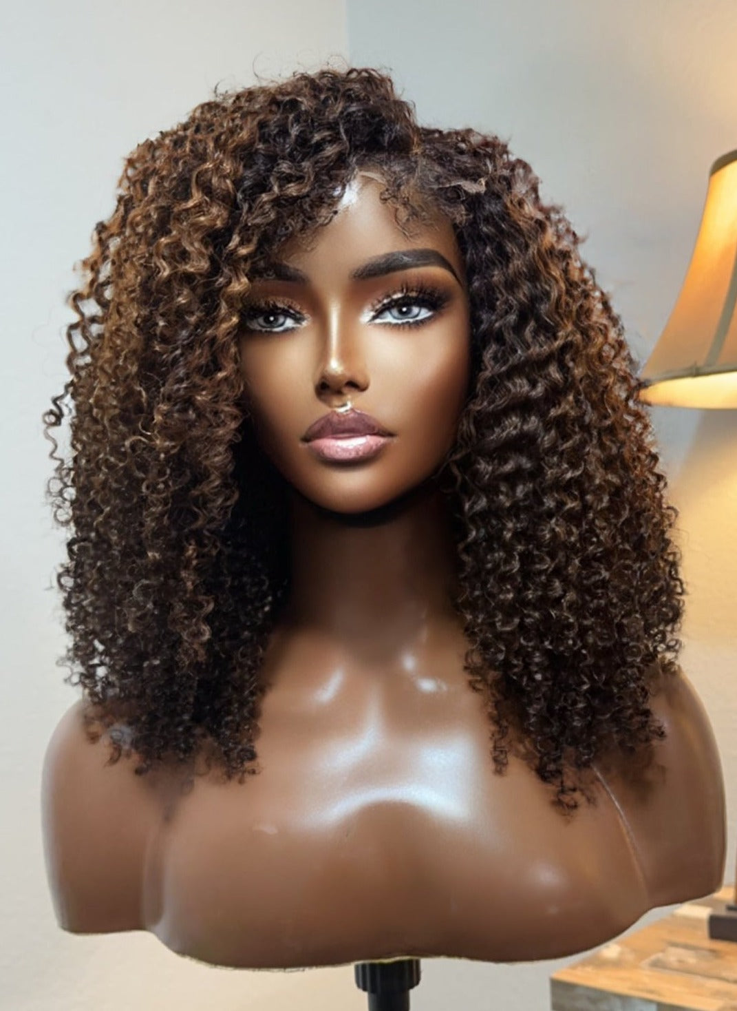 "Faith" Brown Highlighted Afro Kinky Curly with Natural Edges