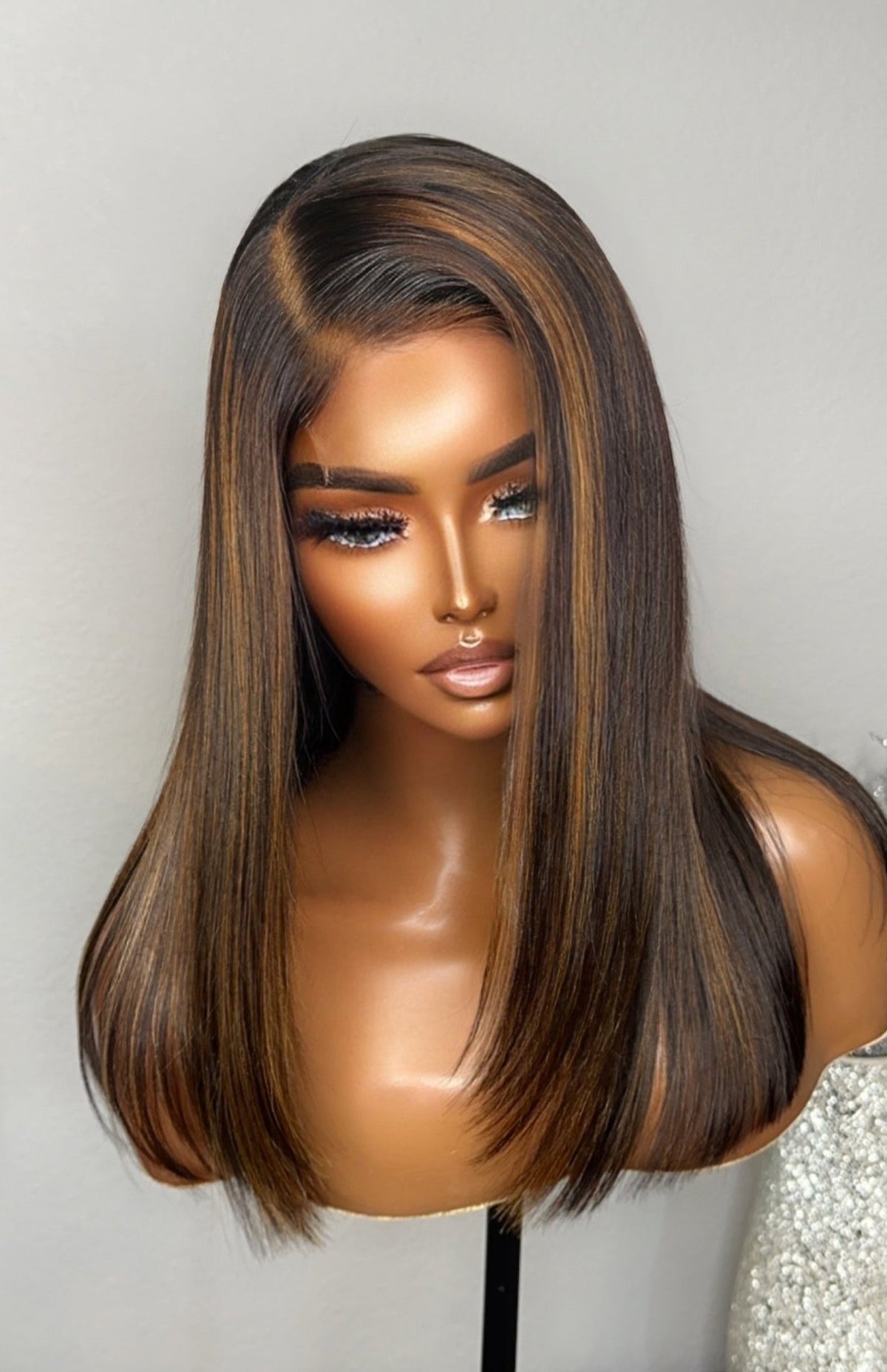 "Lovely" Glueless Brown Highlighted Lace Bob