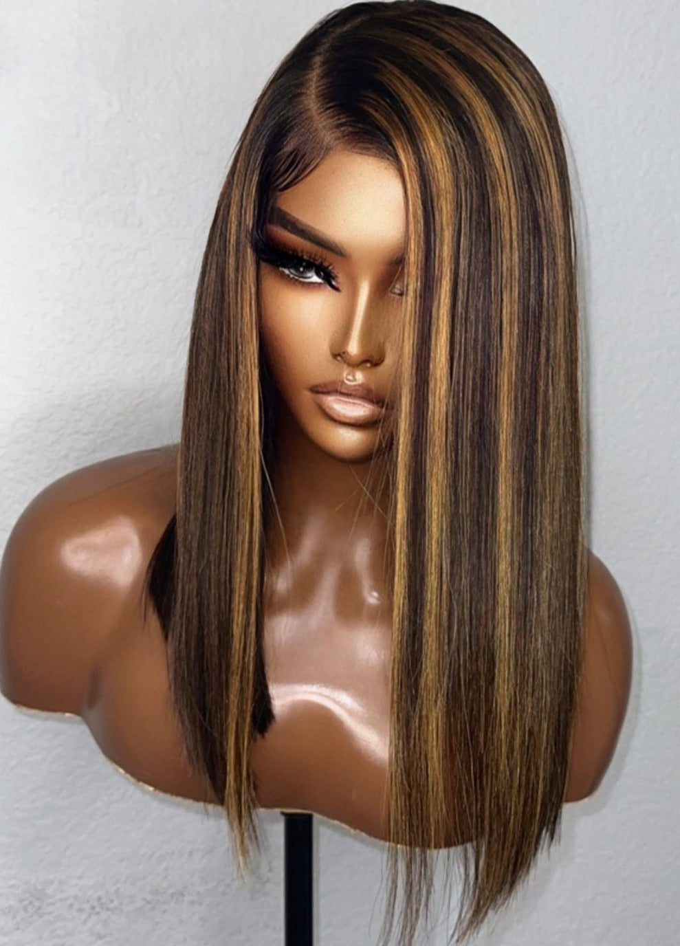 "Lisa" Blonde Highlighted HD Lace SILK PRESS Bob
