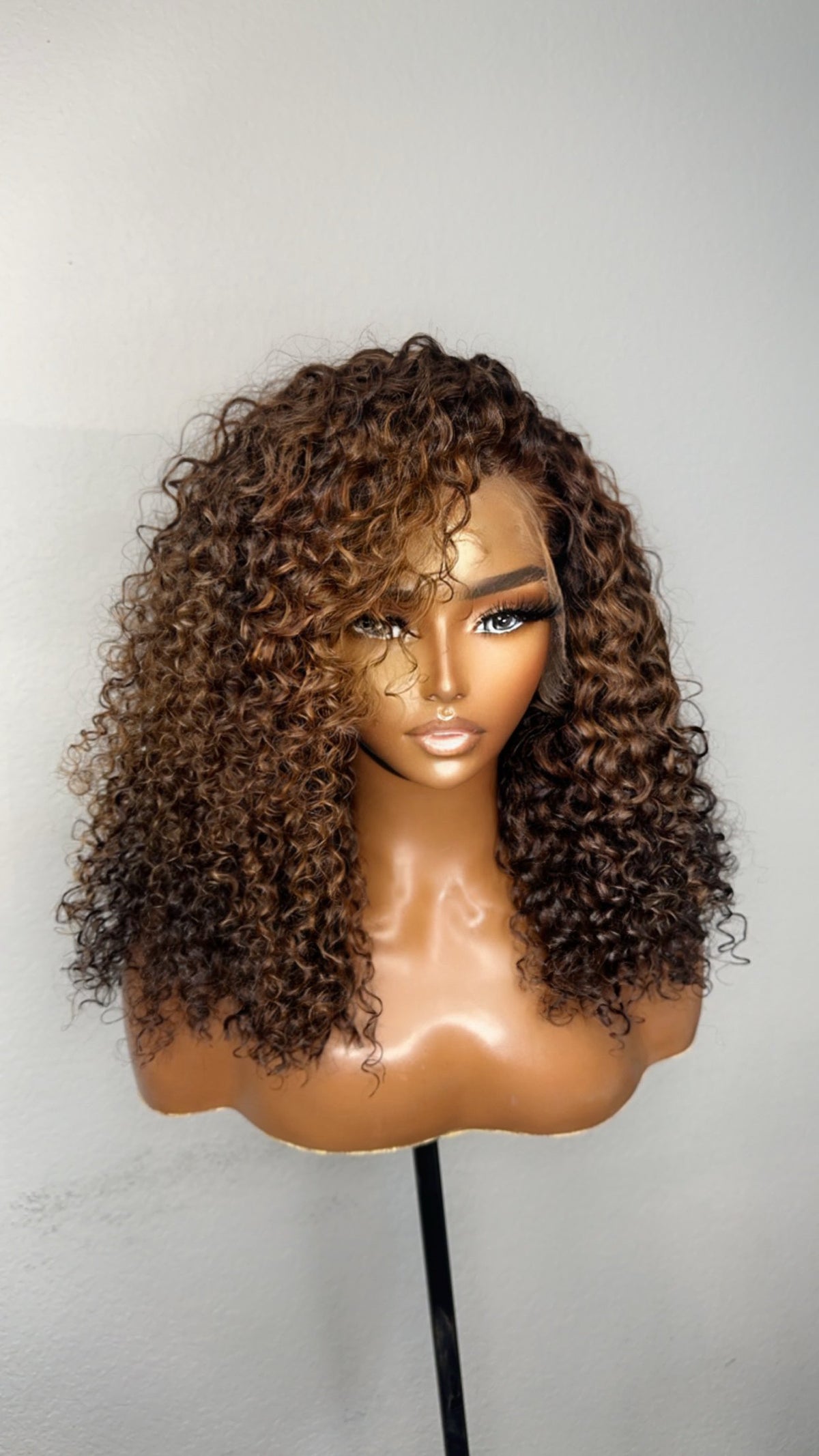 "Natasha" Brown Ombre Burmese Curly HD Glueless Lace Wig