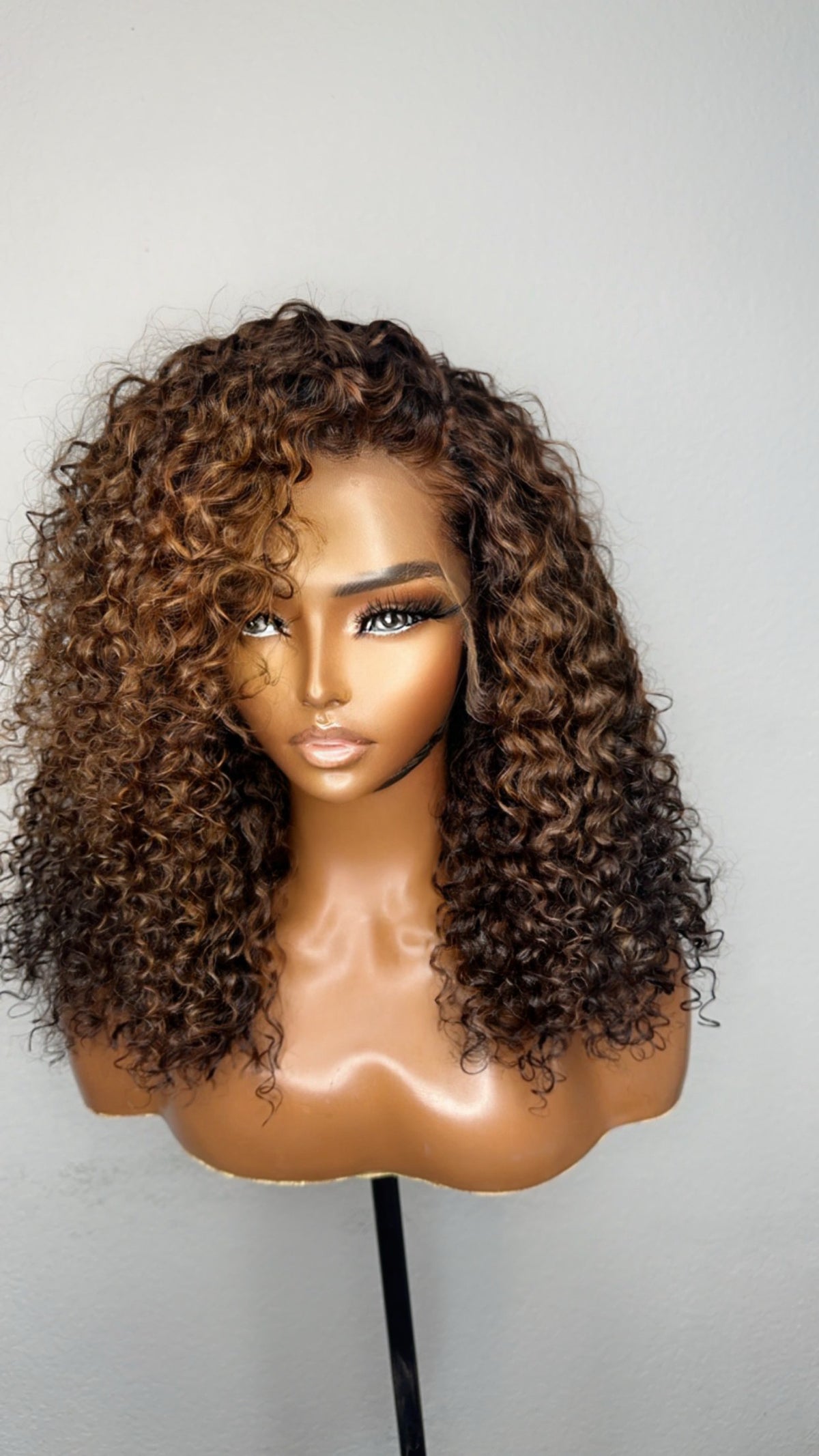 "Natasha" Brown Ombre Burmese Curly HD Glueless Lace Wig