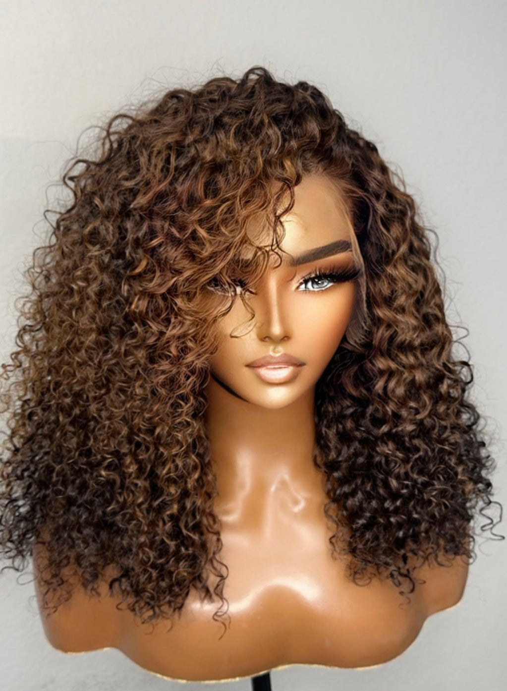 "Natasha" Brown Ombre Burmese Curly HD Glueless Lace Wig