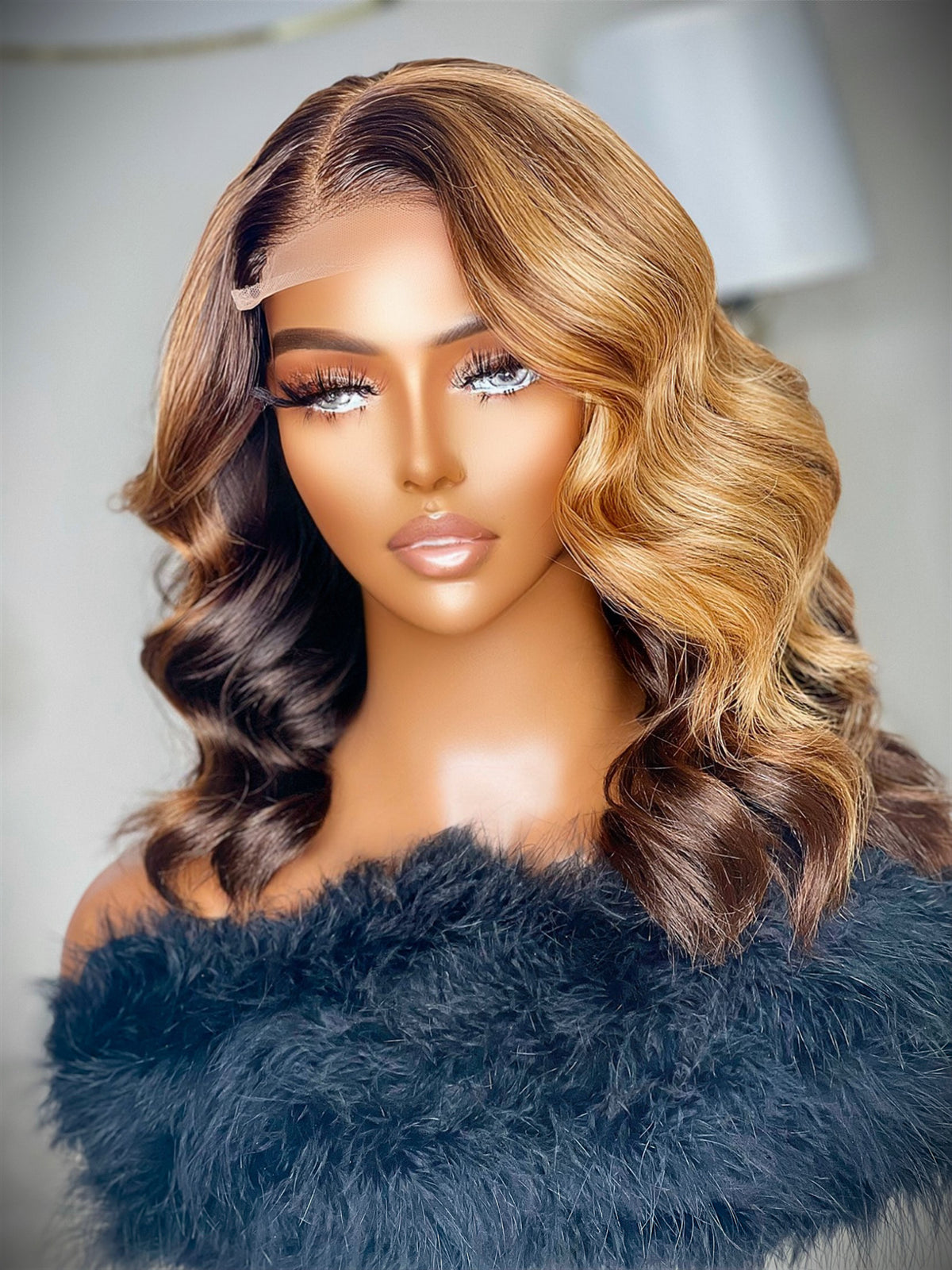 “Lovely”  Cambodian Deep Layered Honey Blonde Ombré Lace Bob