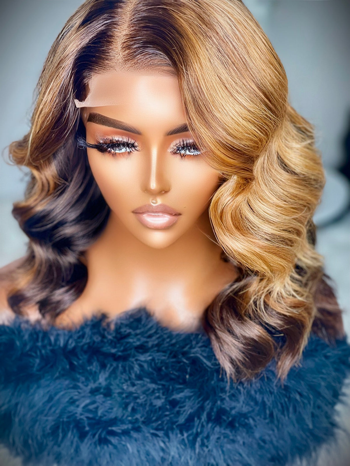 “Lovely”  Cambodian Deep Layered Honey Blonde Ombré Lace Bob