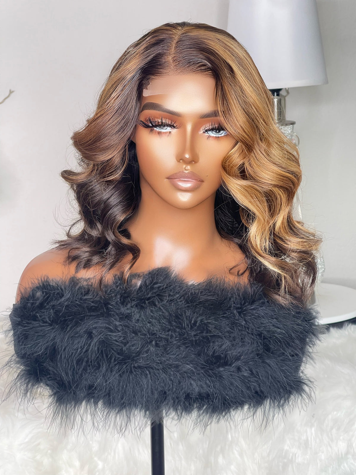 “Lovely”  Cambodian Deep Layered Honey Blonde Ombré Lace Bob