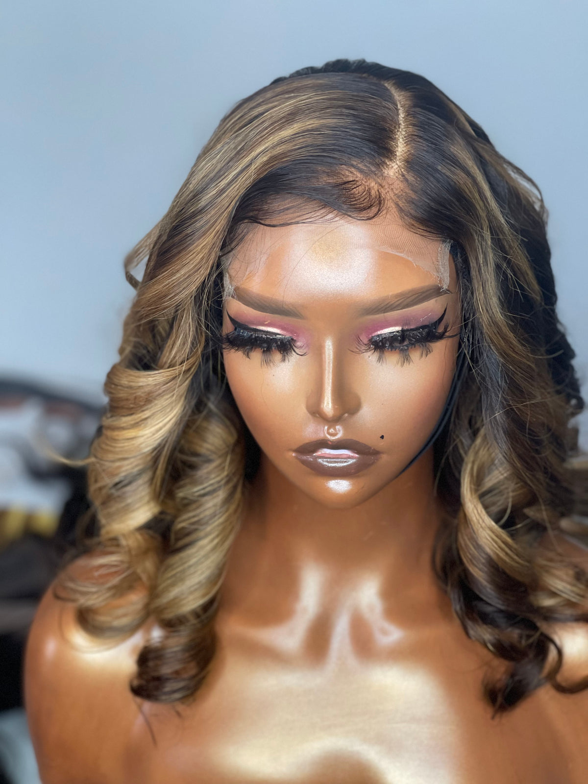 "Lotus" CAMBODIAN Honey Blonde Highlight GLUELESS Lace Wig