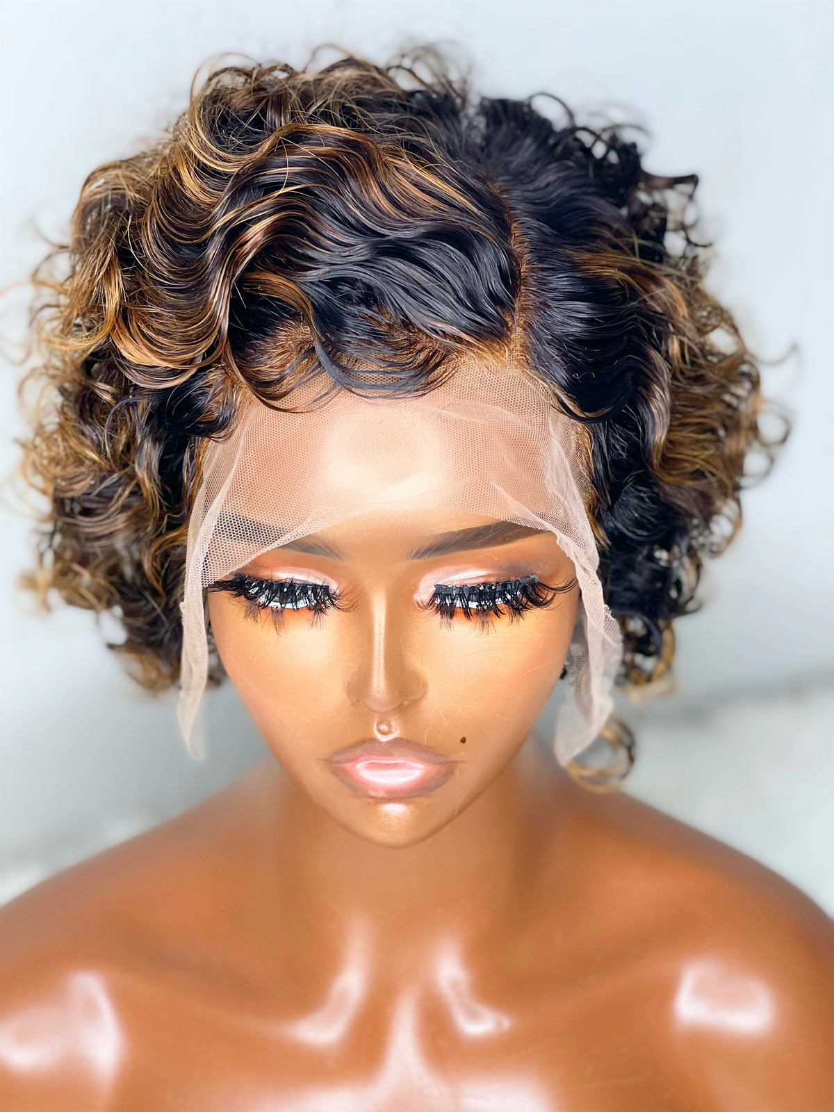 "Tina" Queen Collection Curly "Wash & Go" Blonde Highlight Lace Wig