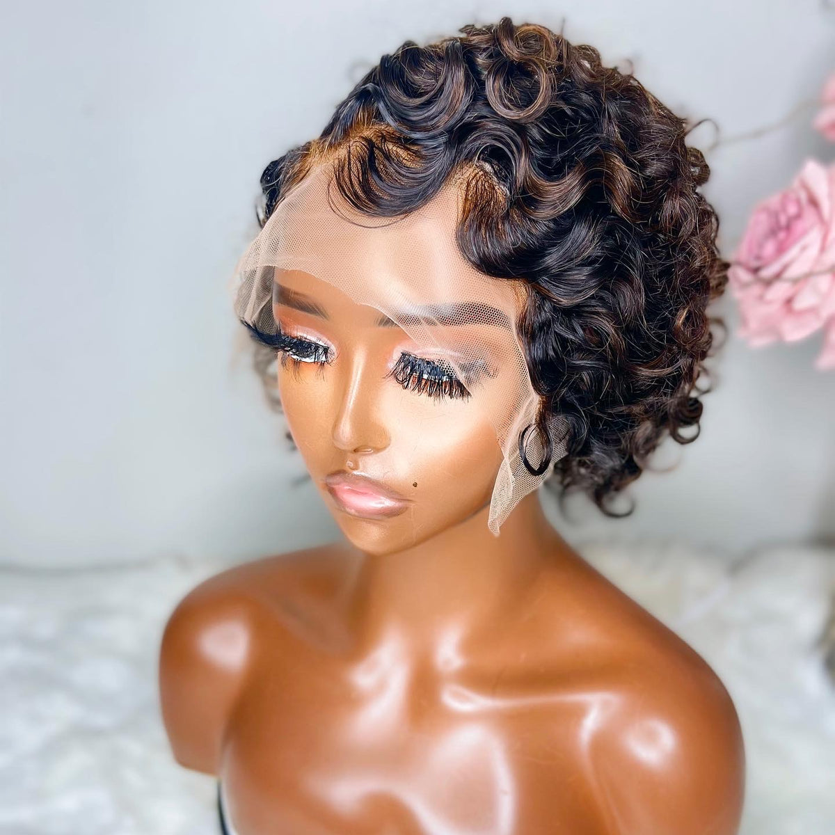 "Tami" Queen Collection Curly "Wash & Go" Brown Highlight Unit