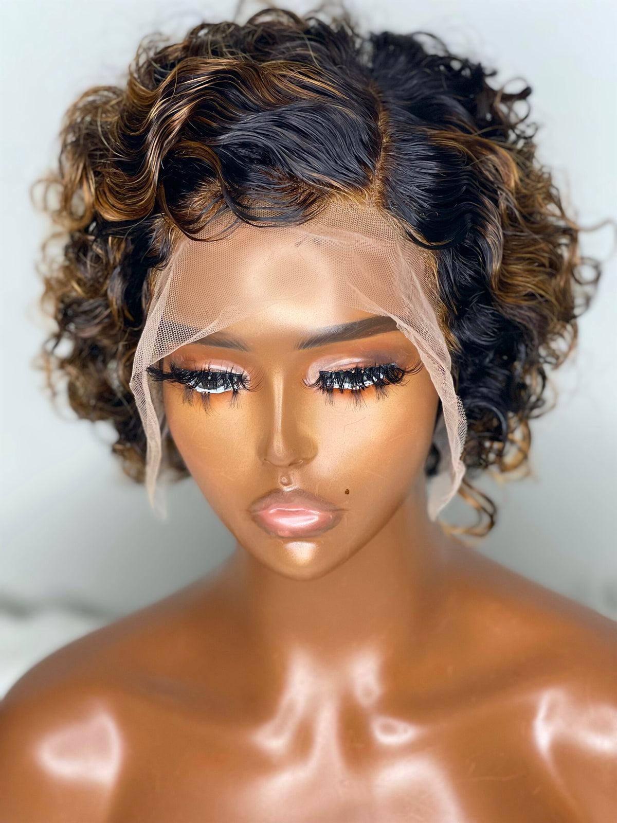 "Tina" Queen Collection Curly "Wash & Go" Blonde Highlight Lace Wig