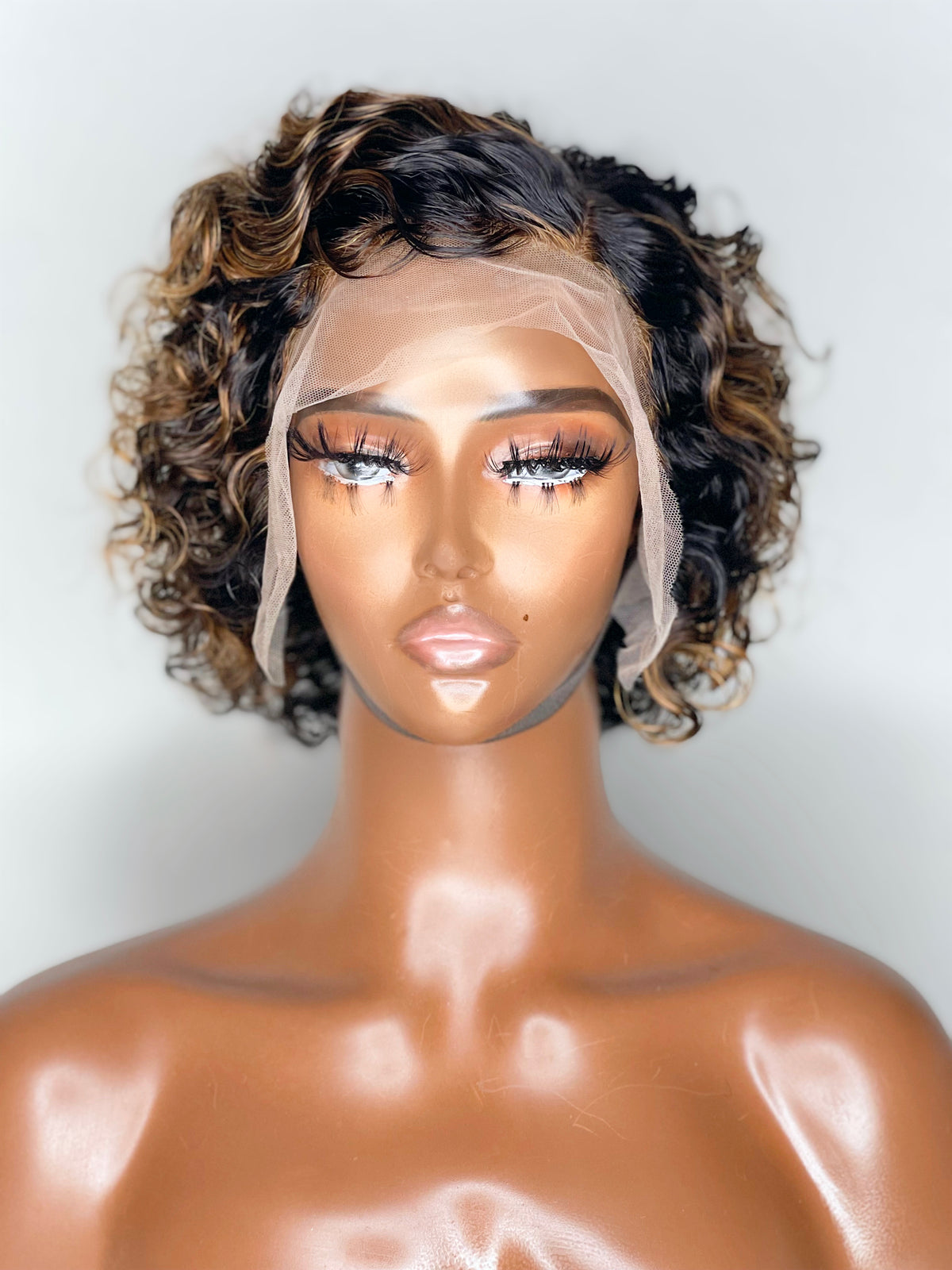"Tina" Queen Collection Curly "Wash & Go" Blonde Highlight Lace Wig