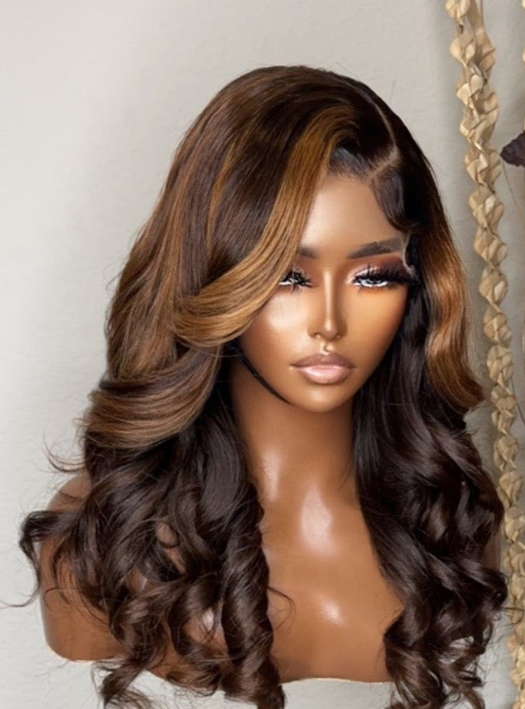 Two-Tone Chocolate Thunder Luxury Deep Layered GLUELESS HD Lace Wig