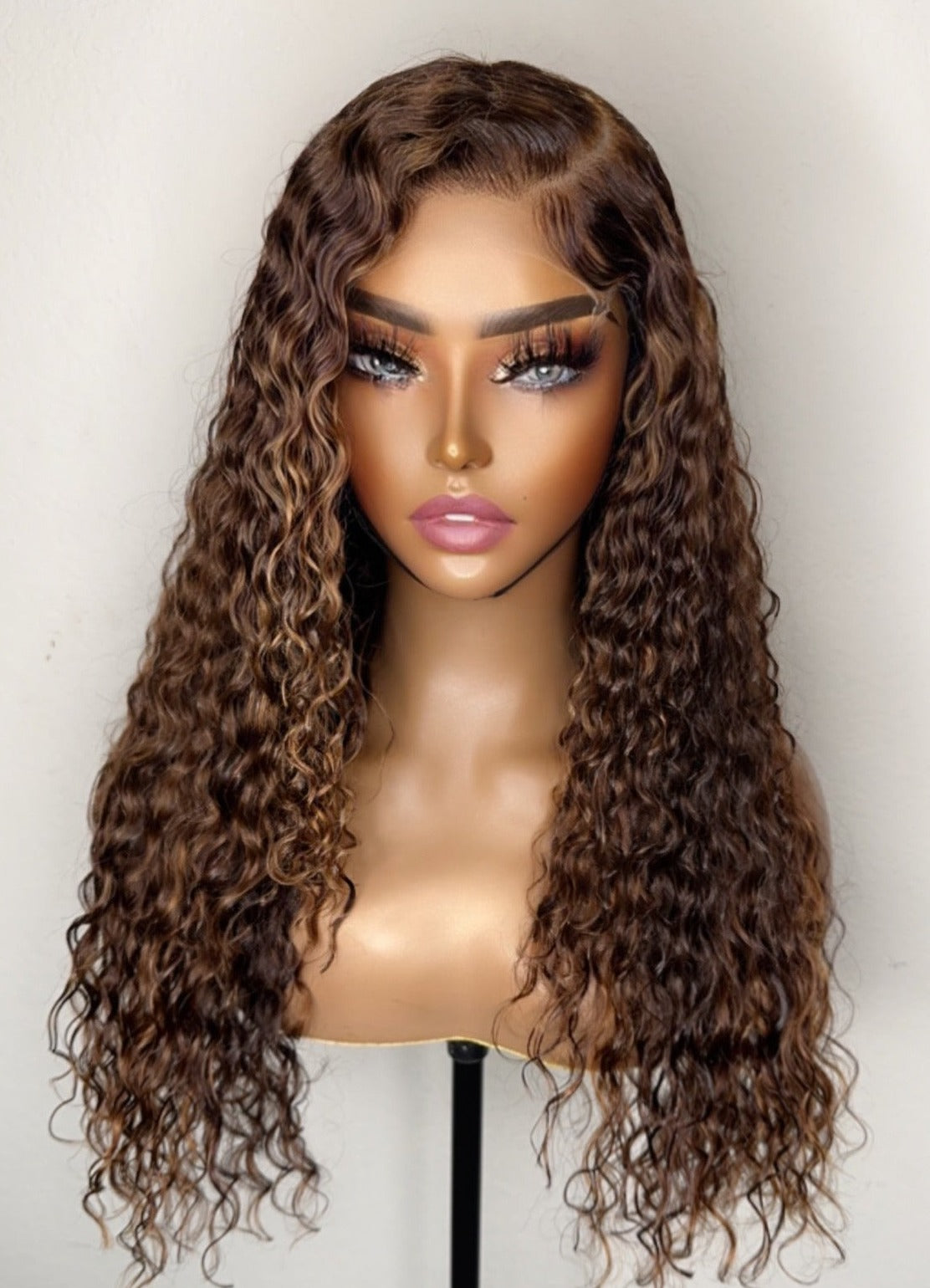 "Venus"  Brown Honey Blonde Highlighted Water Wavy Lace Wig