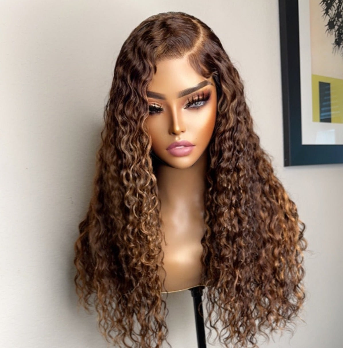 "Venus"  Brown Honey Blonde Highlighted Water Wavy Lace Wig