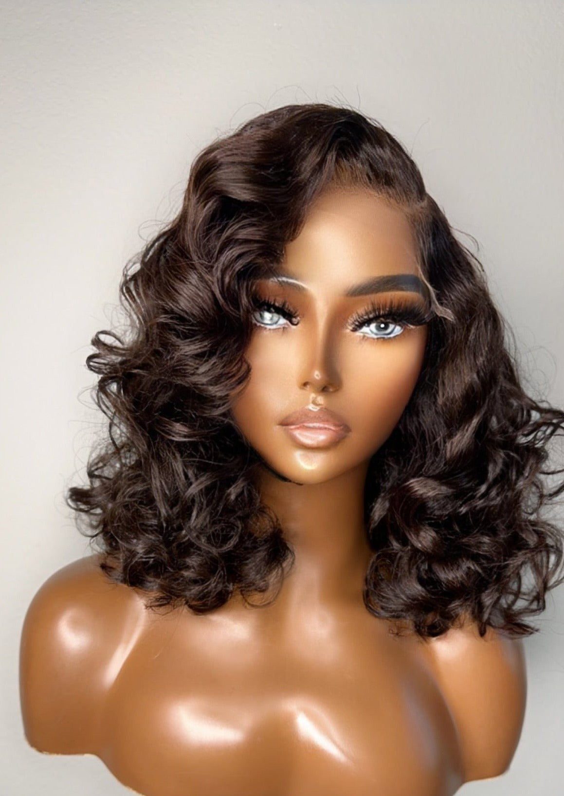 "Nadia" Dark Brown Deep -Side Part Custom Made Glueless Raw Indian Lace Wig