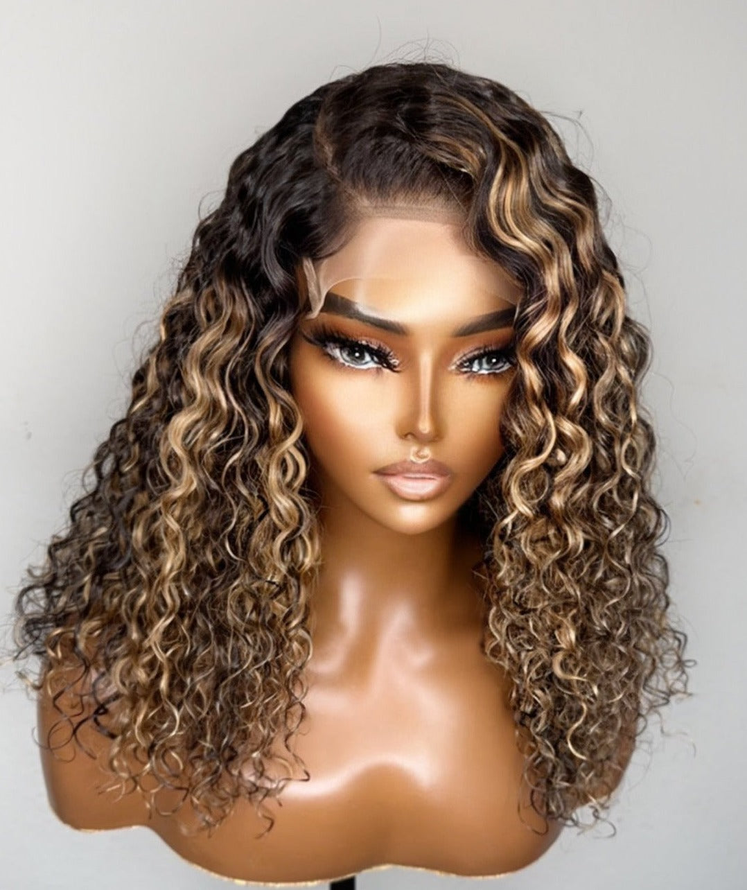 "Fancy" Cambodian Curly Chunky Blonde Highlight HD Lace (5x5) Wig