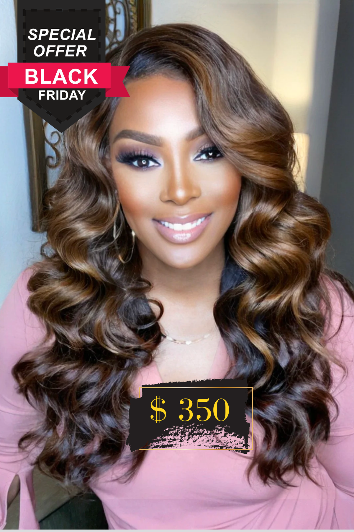 "CIARA" Wand Curled Cambodian Deep Layered 2 tone Brown Highlight Lace Wig