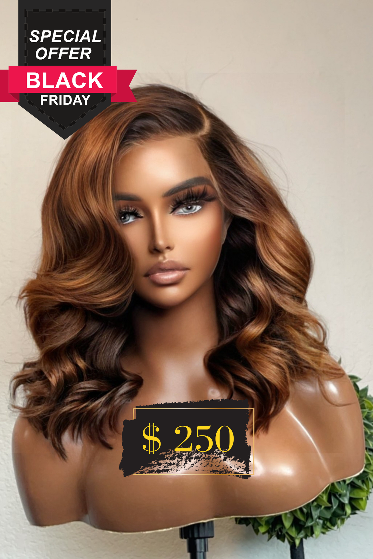 "LALA" Auburn Ombre Deep Layered Raw Cambodian Bob Wig