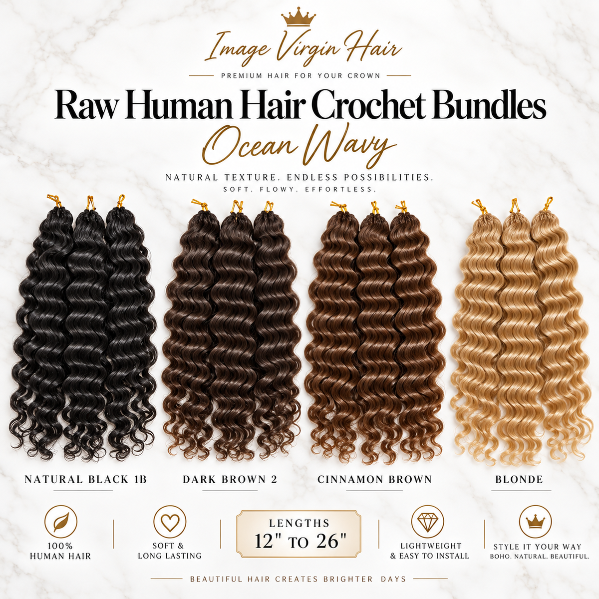 Ocean Wave Raw Human Hair Crochet Single Bundles