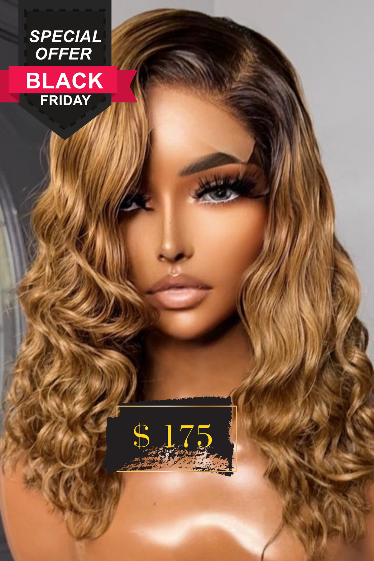 14" HONEY BLONDE Ocean Wavy GLUELESS HD Lace (5x5)