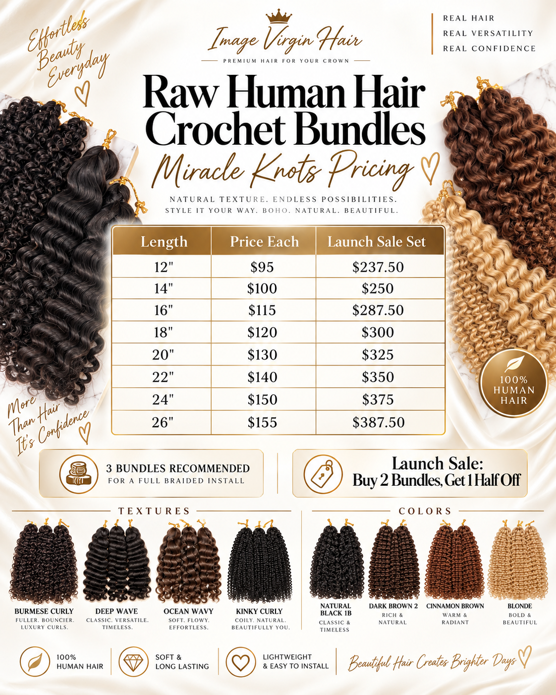 3-Bundle Raw Human Hair Crochet Bundle Promo