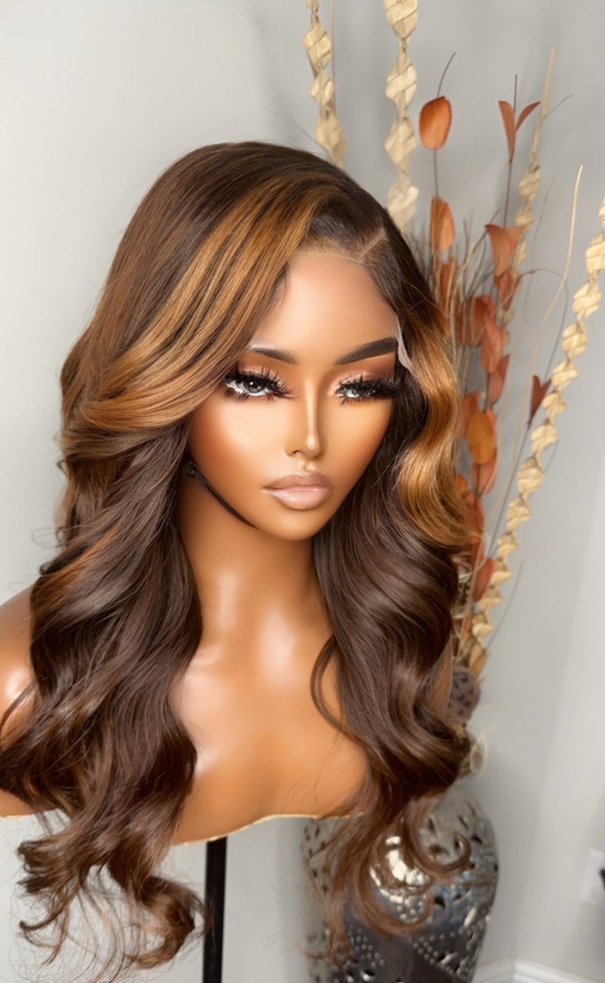 "Ashley" Honey Blonde Ombre Dark Brown CAMBODIAN  Lace Wig