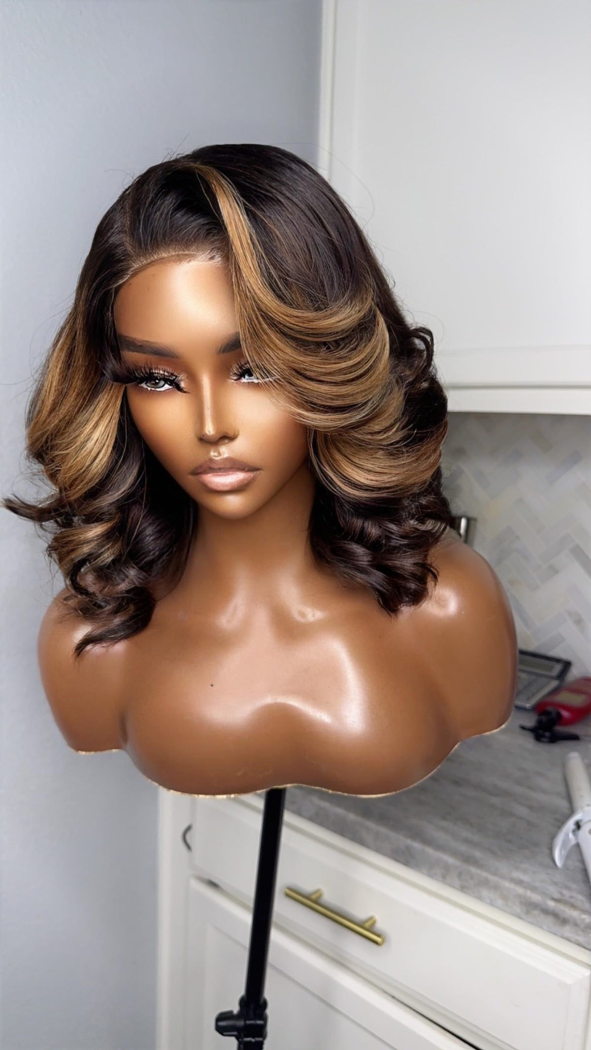 "Rain" Peek-a-boo Honey Blonde Layered HD Lace Bob Wig