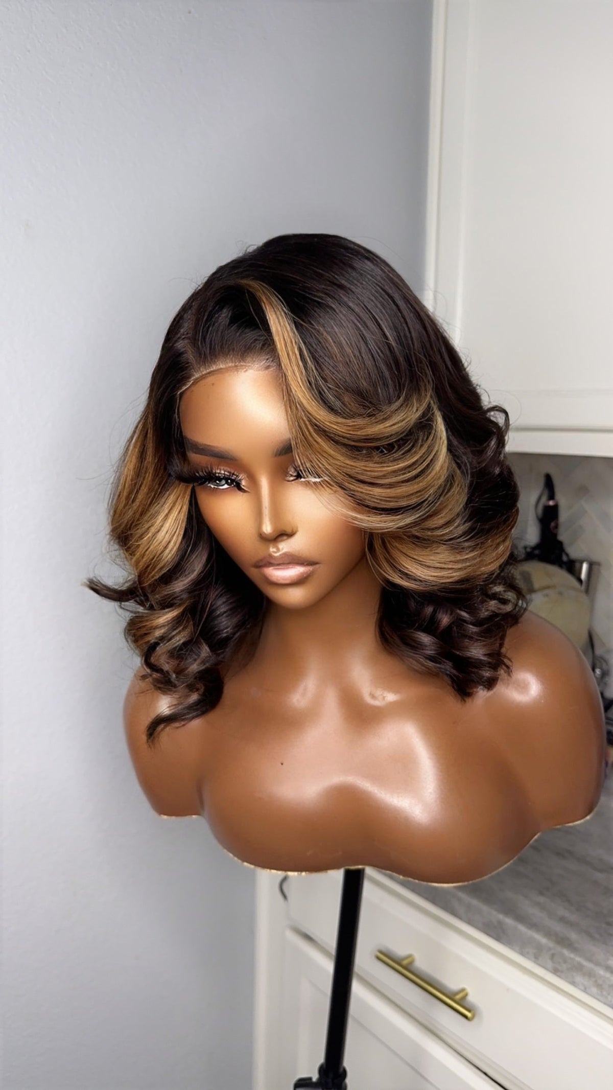 "Rain" Peek-a-boo Honey Blonde Layered HD Lace Bob Wig