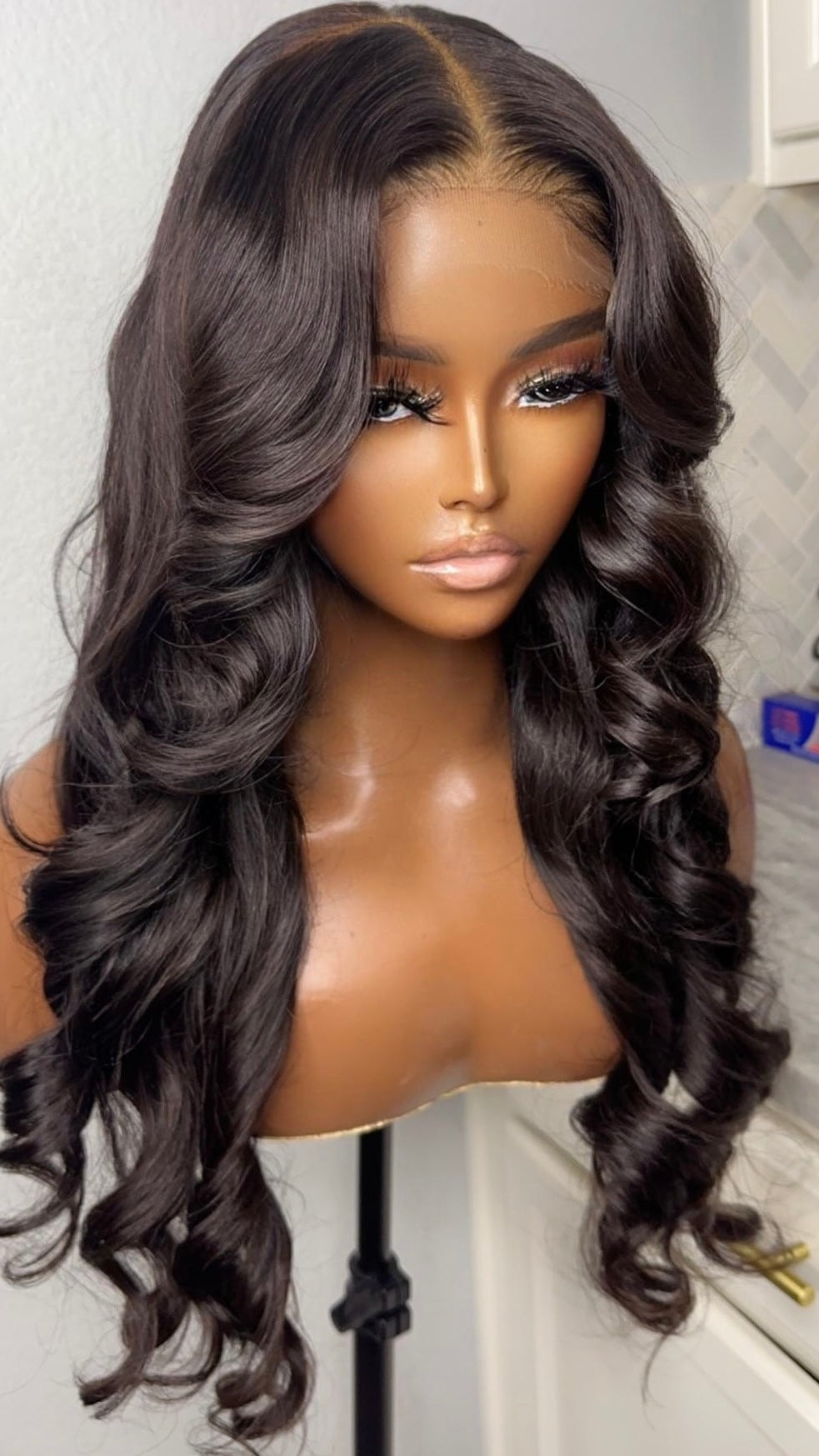 "Kim" Custom GLUELESS Cambodian LAYERED with curtain bangs Lace Wig