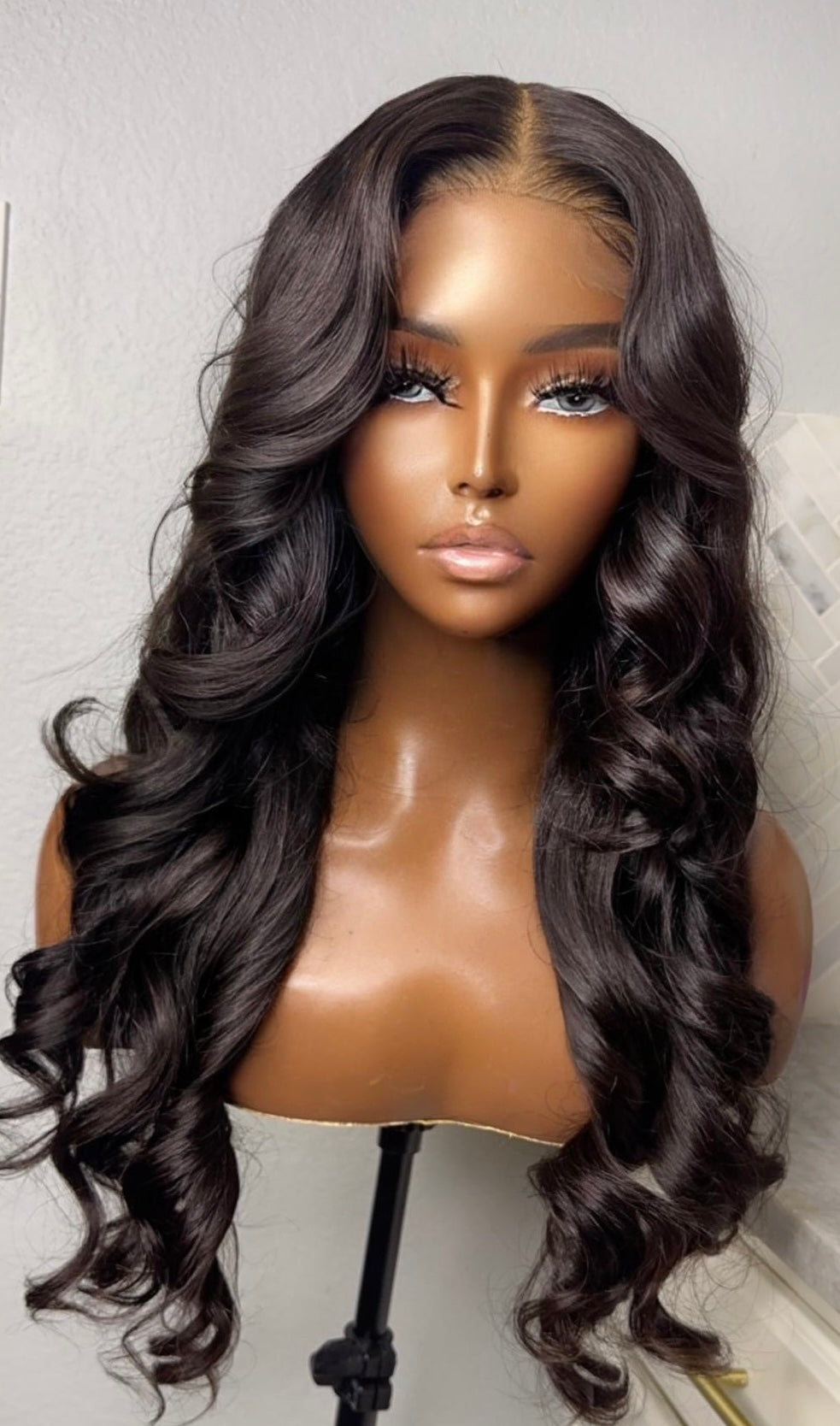 "Kim" Custom GLUELESS Cambodian LAYERED with curtain bangs Lace Wig