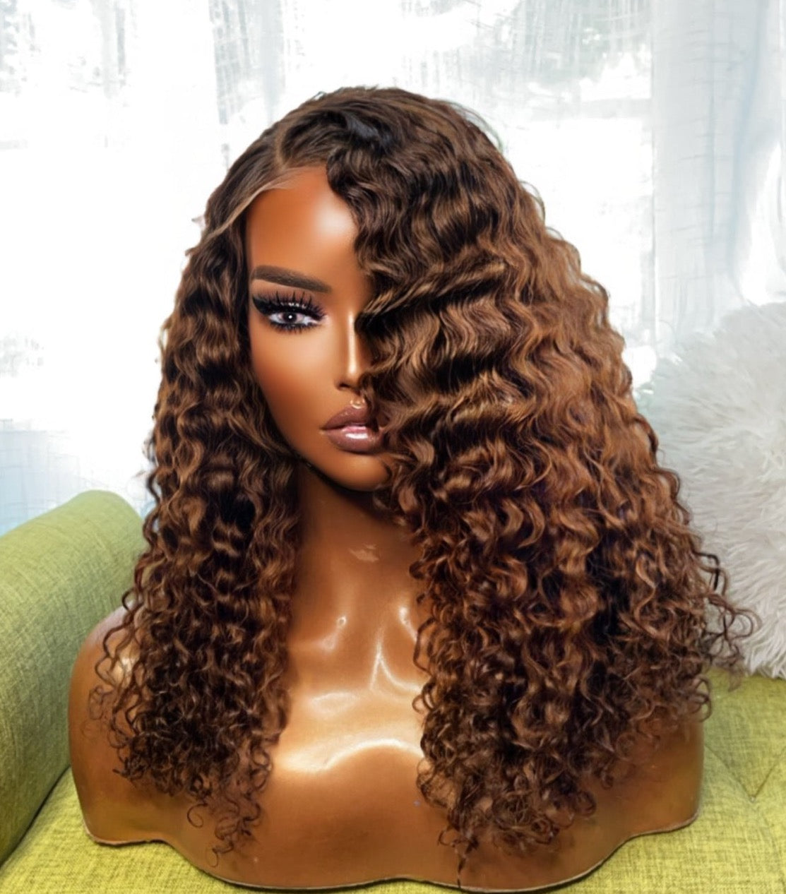 "Kimberly" Chestnut Brown Burmese Curly HD Glueless Lace Wig