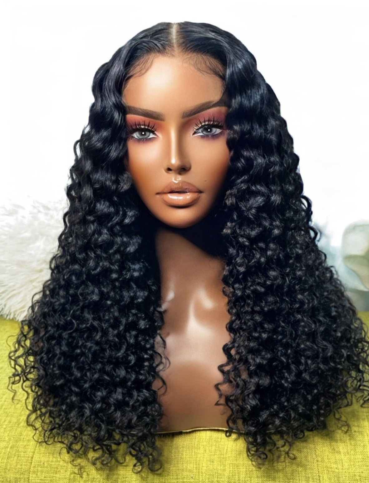 "Kelly" Midnight Black Burmese Curly HD Glueless Lace Wig