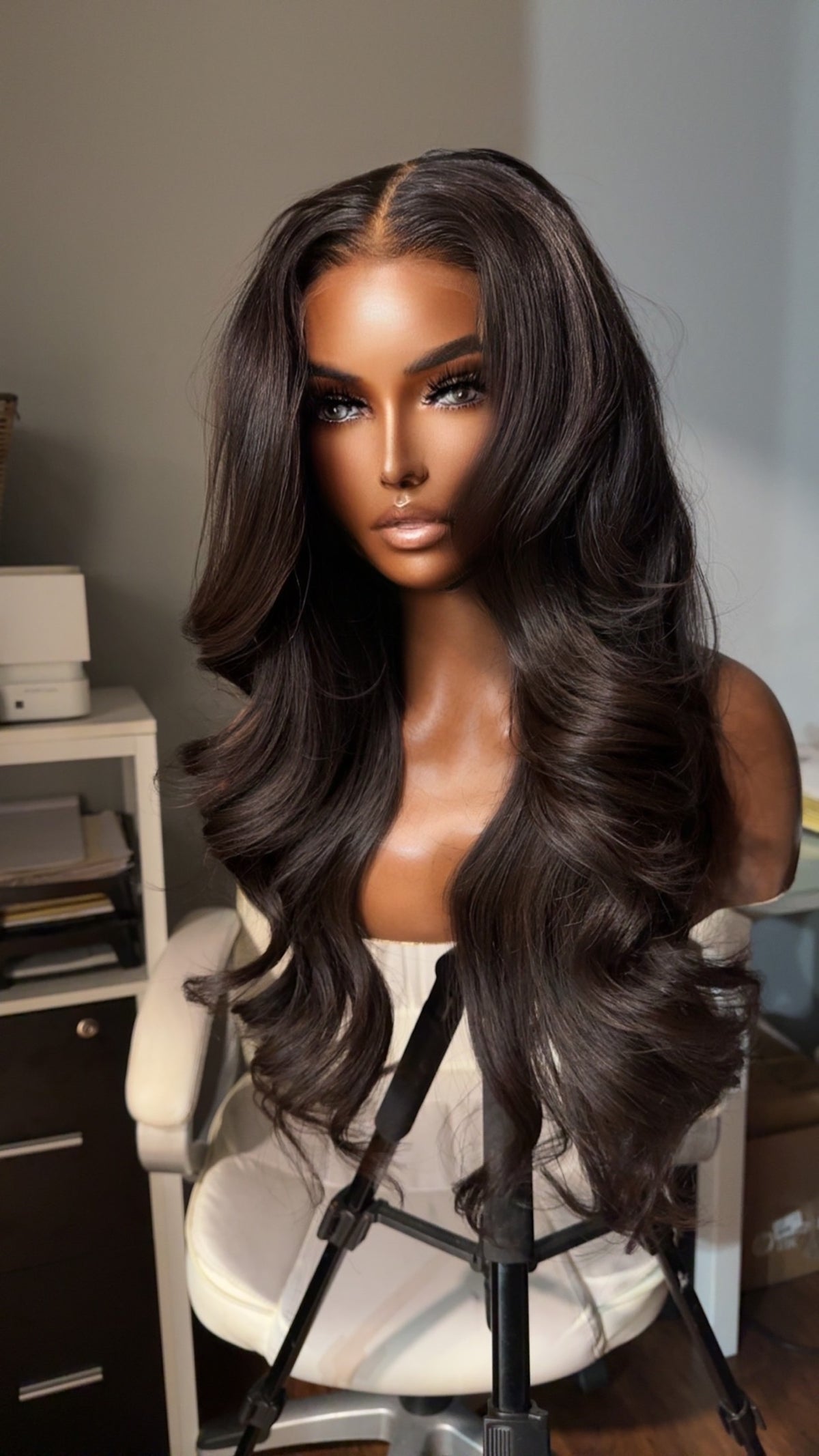 "Kourtney" Custom GLUELESS Cambodian Long LAYER w/ curtain bangs Lace Wig