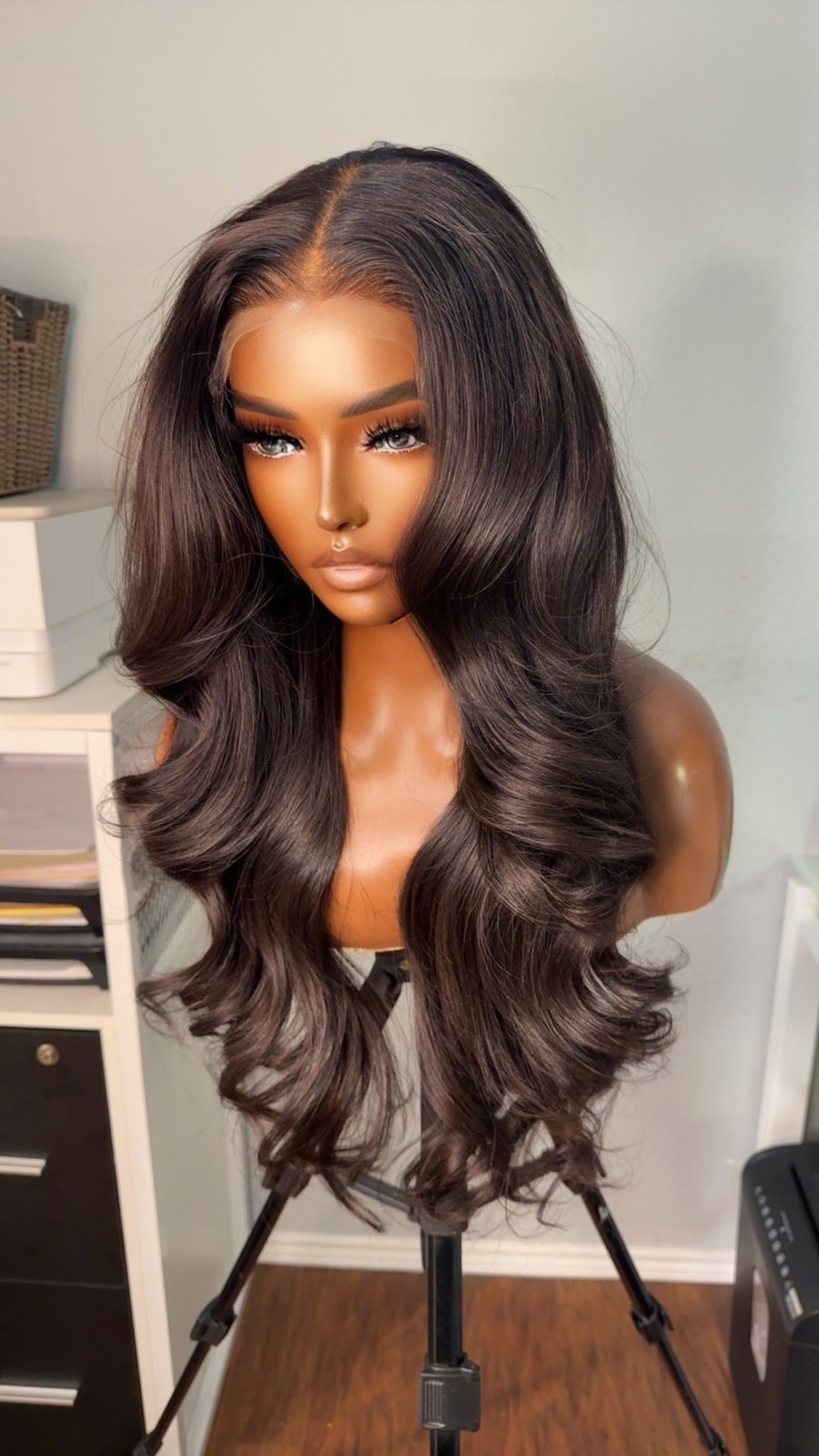 "Kourtney" Custom GLUELESS Cambodian Long LAYER w/ curtain bangs Lace Wig