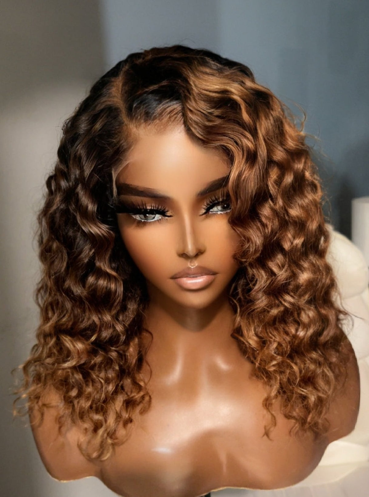 "Precious" Honey Blonde Ombre Exotic Water Wavy Curly HD Lace Wig