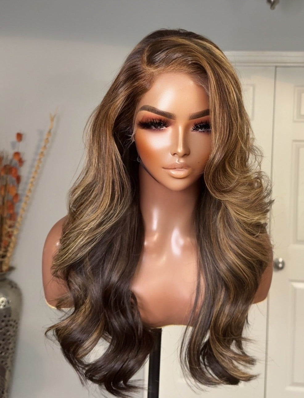 "Lotus" CAMBODIAN Honey Blonde Highlight GLUELESS Lace Wig
