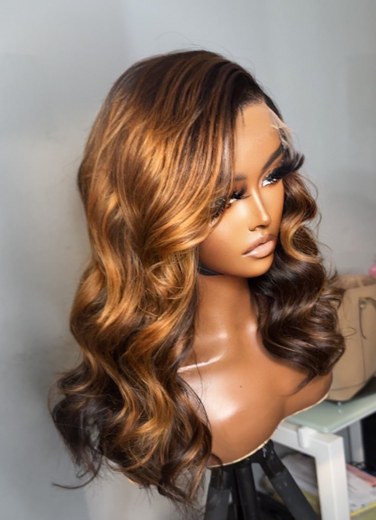 "Jill Scott" CAMBODIAN Cinnamon Brown Ombre GLUELESS Lace Wig