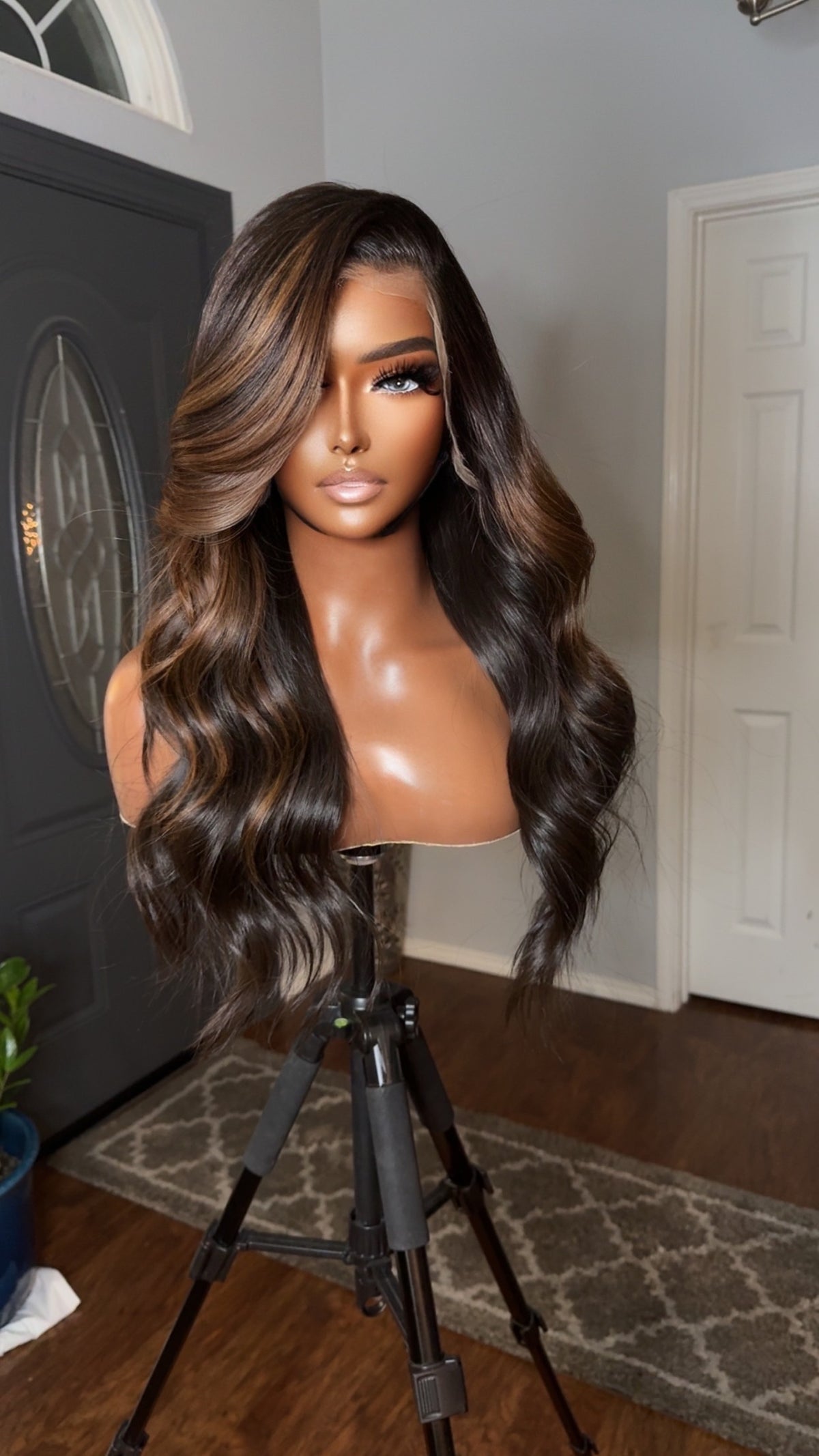 "Naomi" Brown Ombre Lux Custom Raw Indian GLUELESS HD Wig