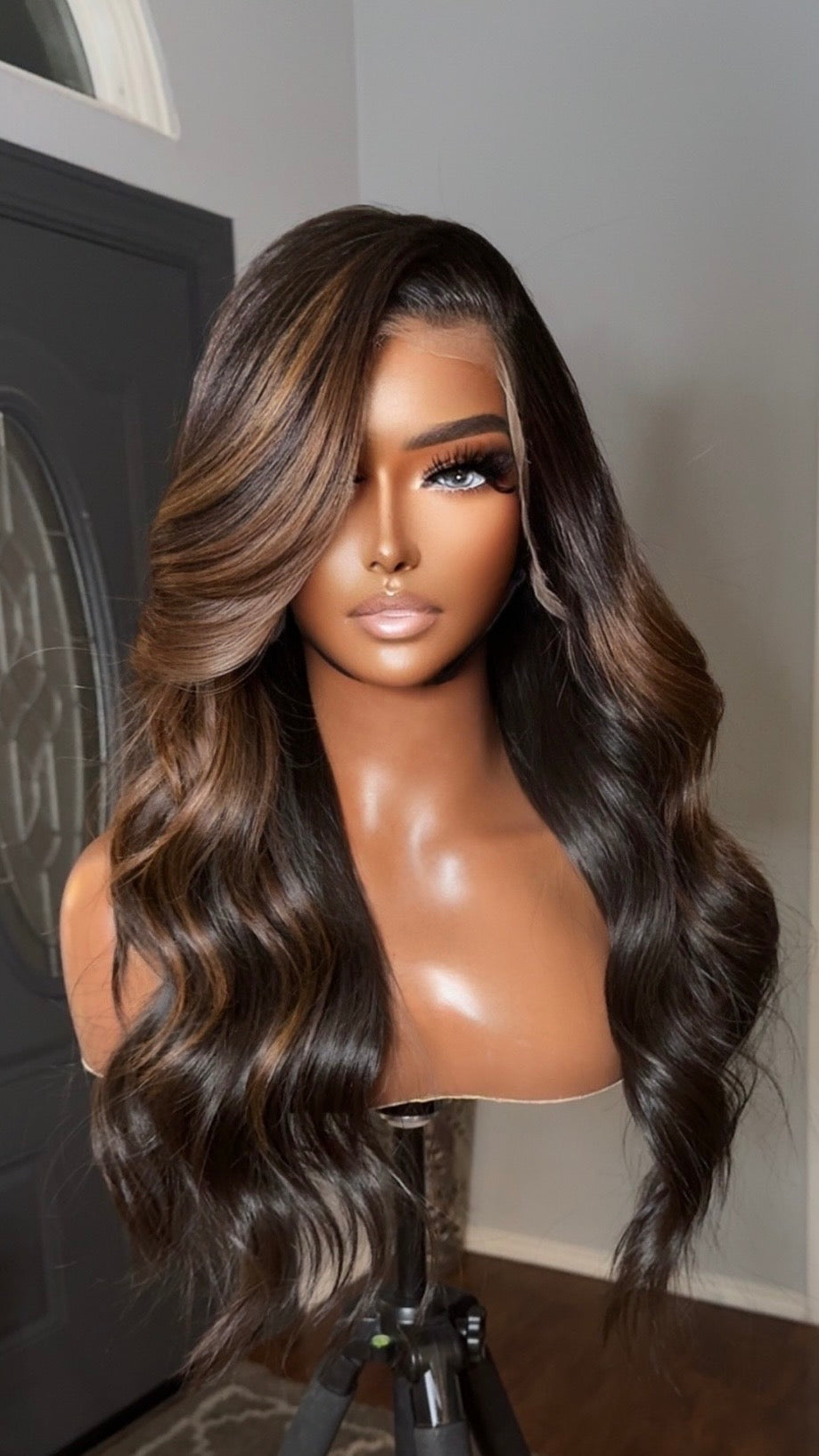 "Naomi" Brown Ombre Lux Custom Raw Indian GLUELESS HD Wig